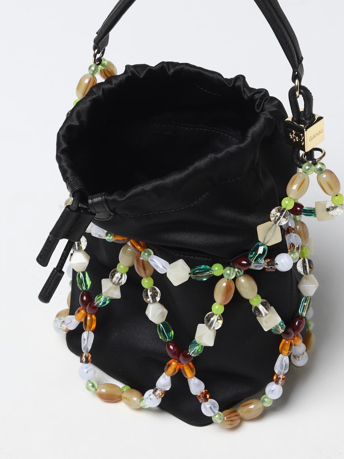 GANNI BORSA MINI: Borsa Party Line Ganni in nylon e pietre, Nero - Img 4