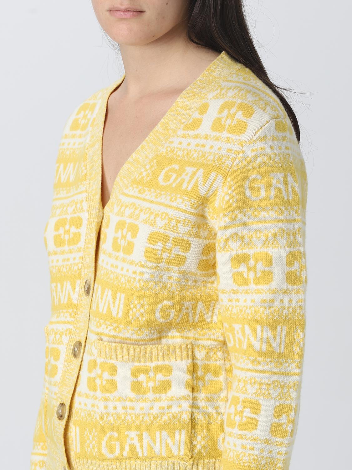 GANNI Vネックニットセーター　イエロー Yellow V-neck Sweater | GANNI US