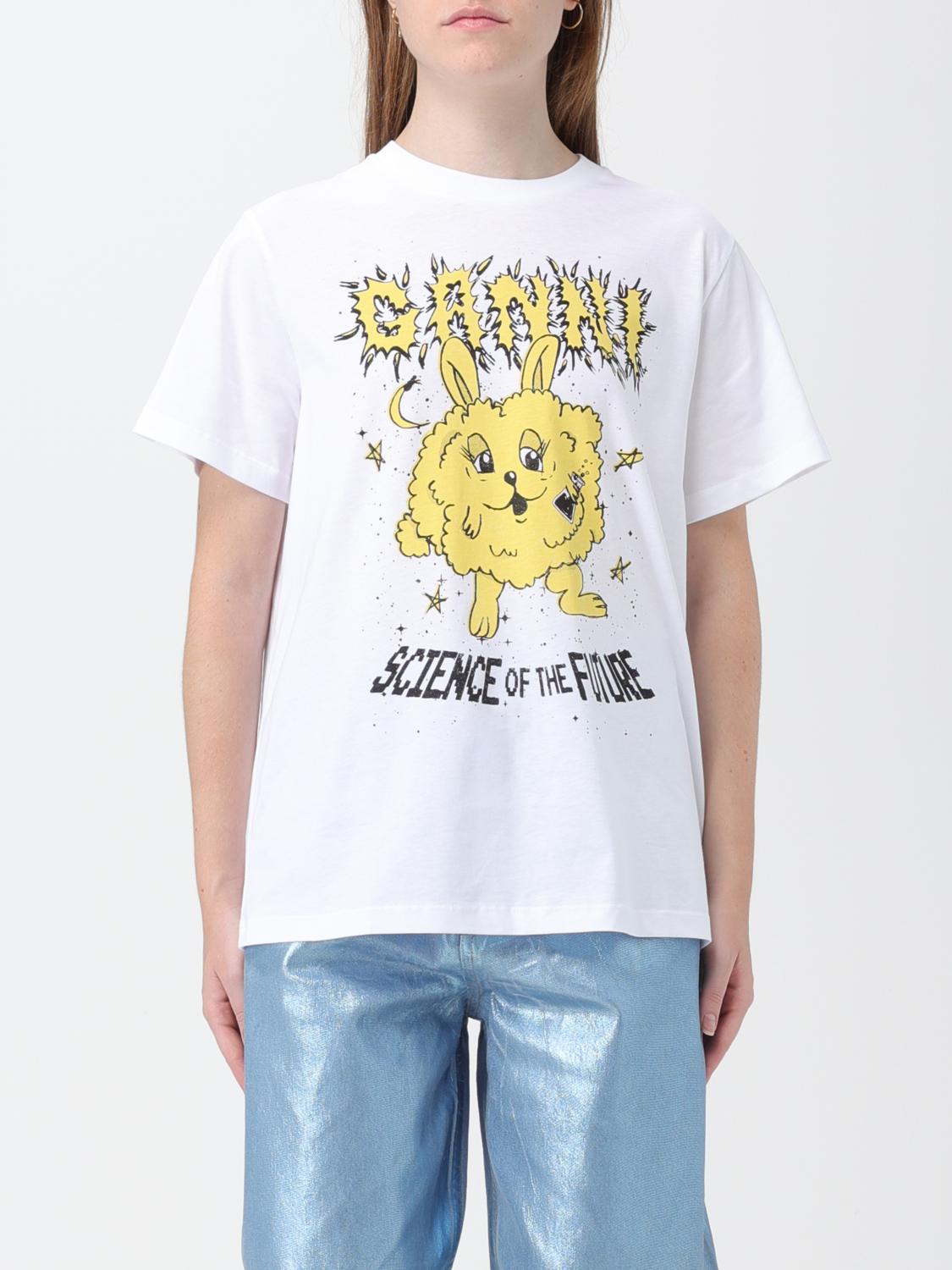 GANNI T-SHIRT: Ganni T-shirt in organic cotton with print, White - Img 1