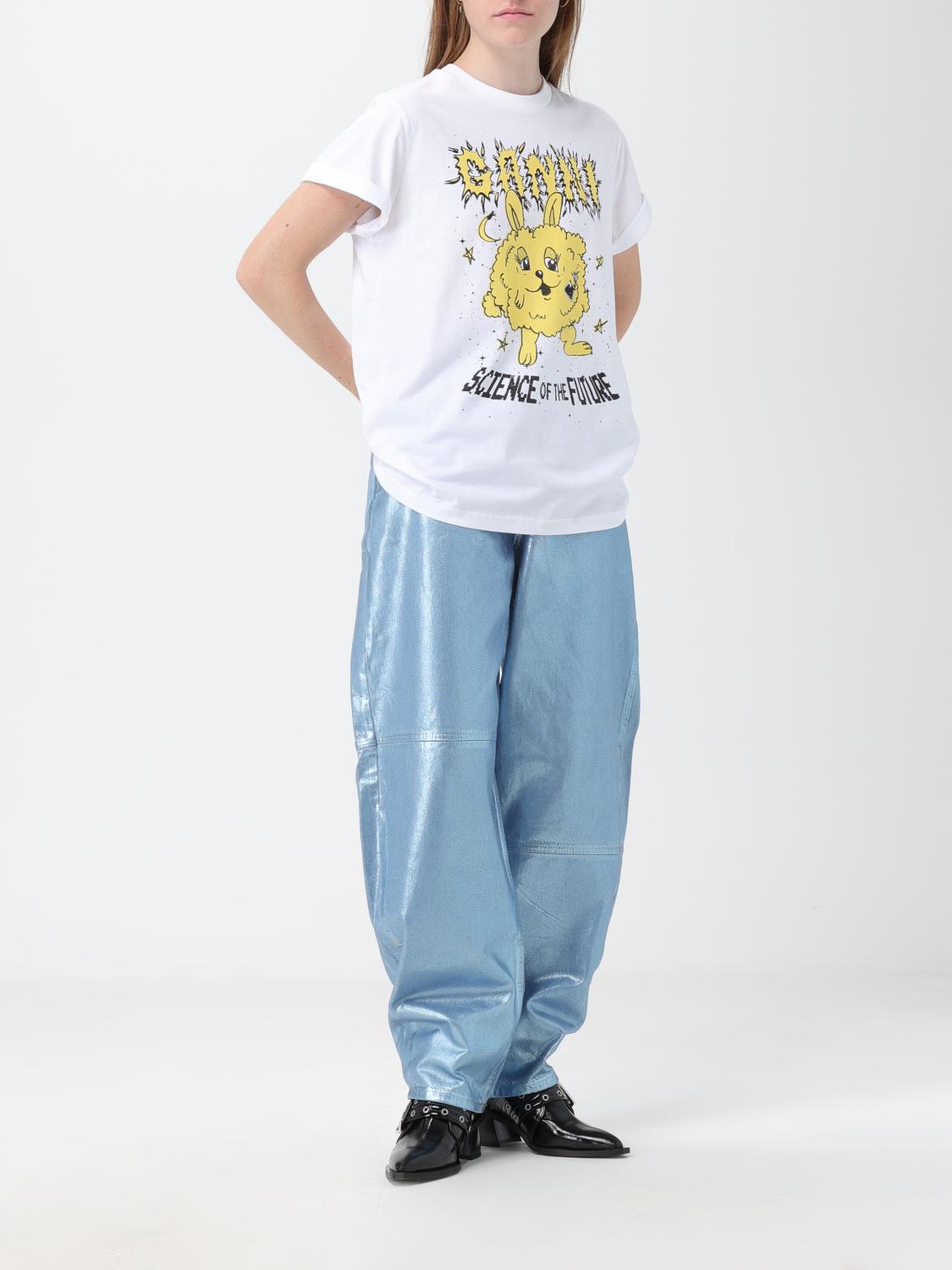 GANNI T-SHIRT: Ganni T-shirt in organic cotton with print, White - Img 2