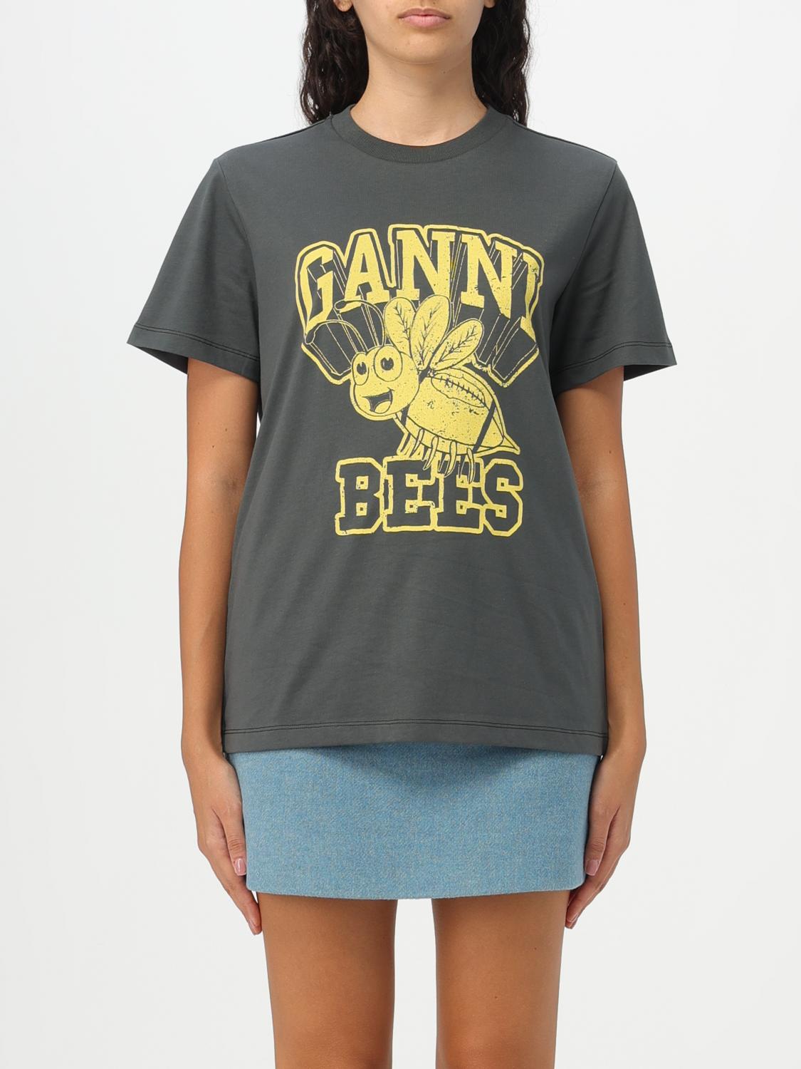 GANNI T-SHIRT: Ganni cotton t-shirt, Charcoal - Img 1