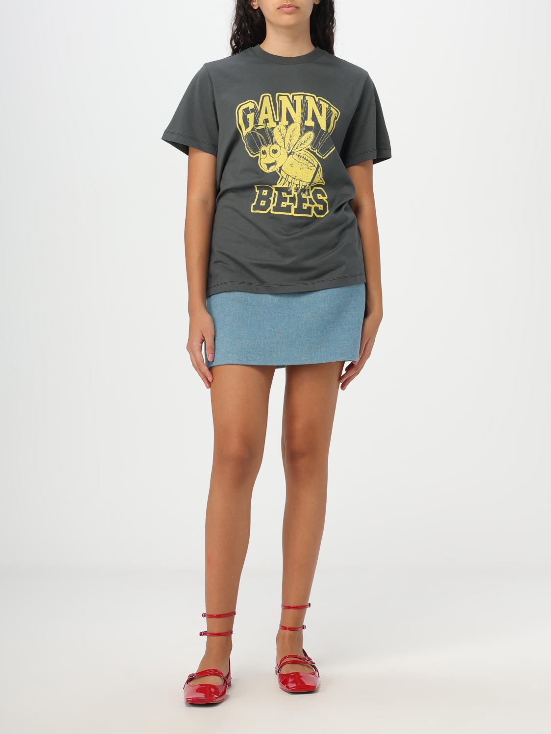 GANNI T-SHIRT: Ganni cotton t-shirt, Charcoal - Img 2