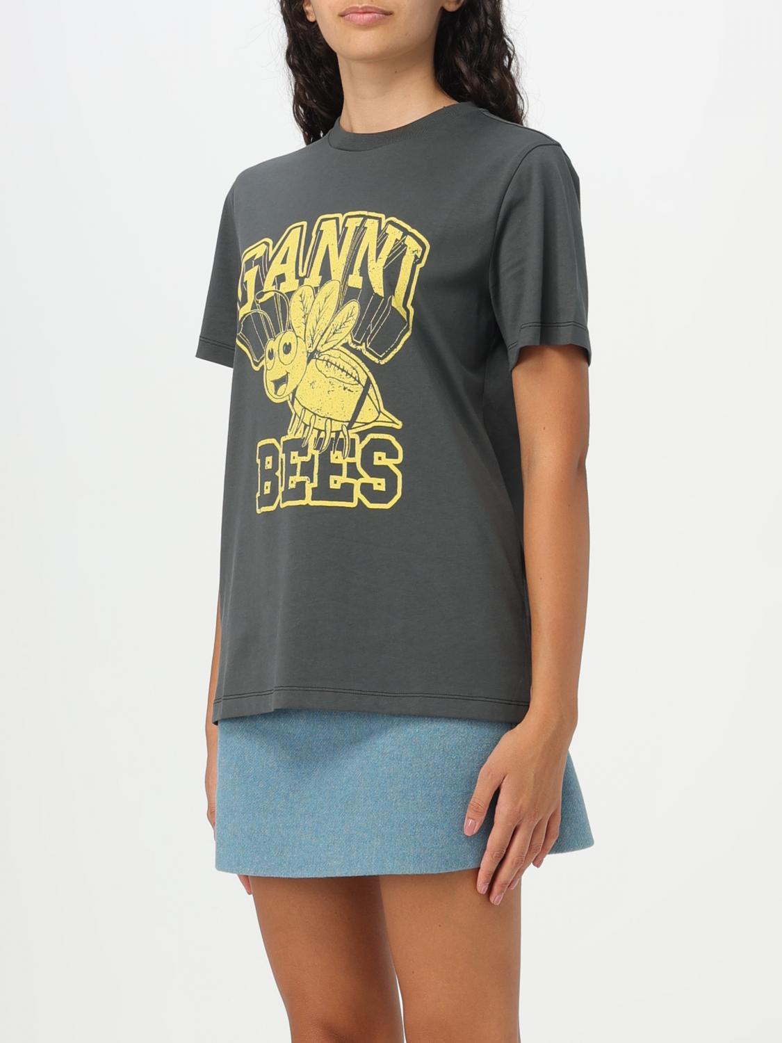 GANNI T-SHIRT: Ganni cotton t-shirt, Charcoal - Img 4