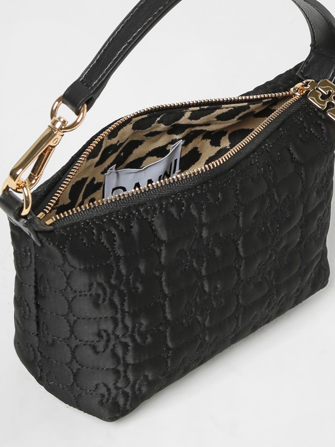 GANNI BORSA MINI: Borsa Butterfly Ganni in nylon riciclato con logo, Nero - Img 3