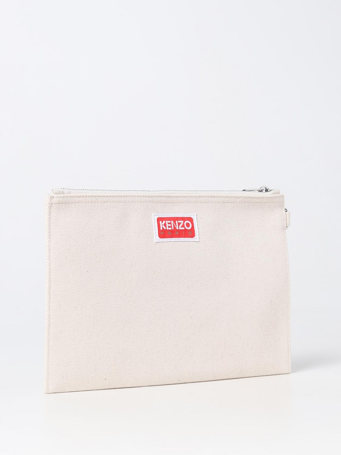KENZO PORTADOCUMENTI: Clutch Kenzo in canvas con logo, Ecru - Img 2