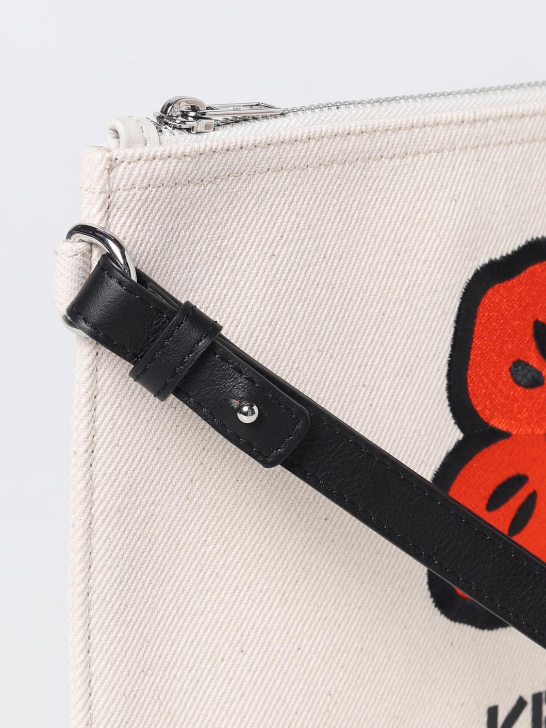 KENZO PORTADOCUMENTI: Clutch Kenzo in canvas con logo, Ecru - Img 3