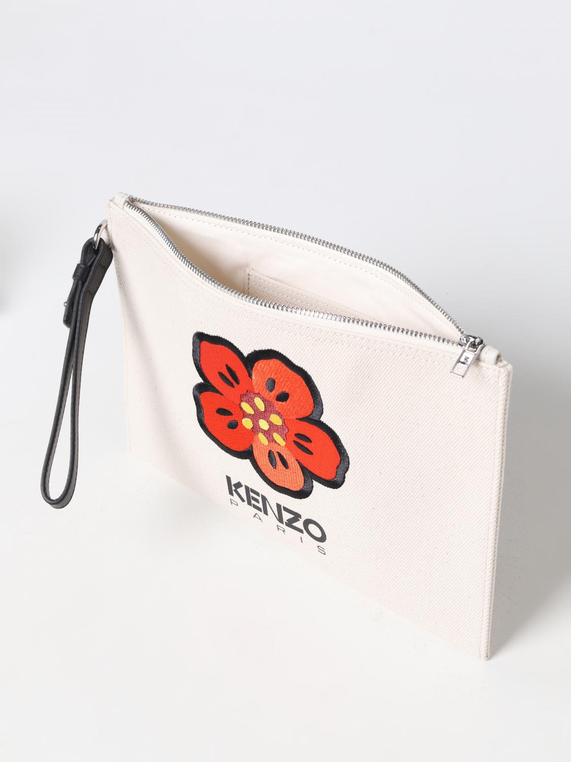 KENZO PORTADOCUMENTI: Clutch Kenzo in canvas con logo, Ecru - Img 4