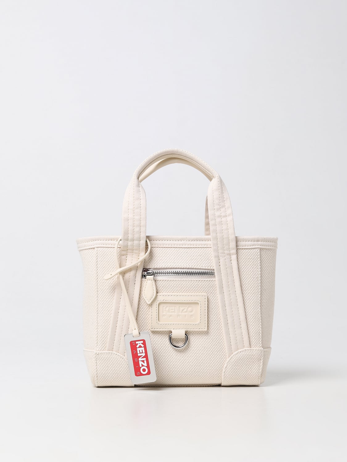 KENZO BORSA MINI: Borsa Kenzo in canvas con charm, Ecru - Img 1