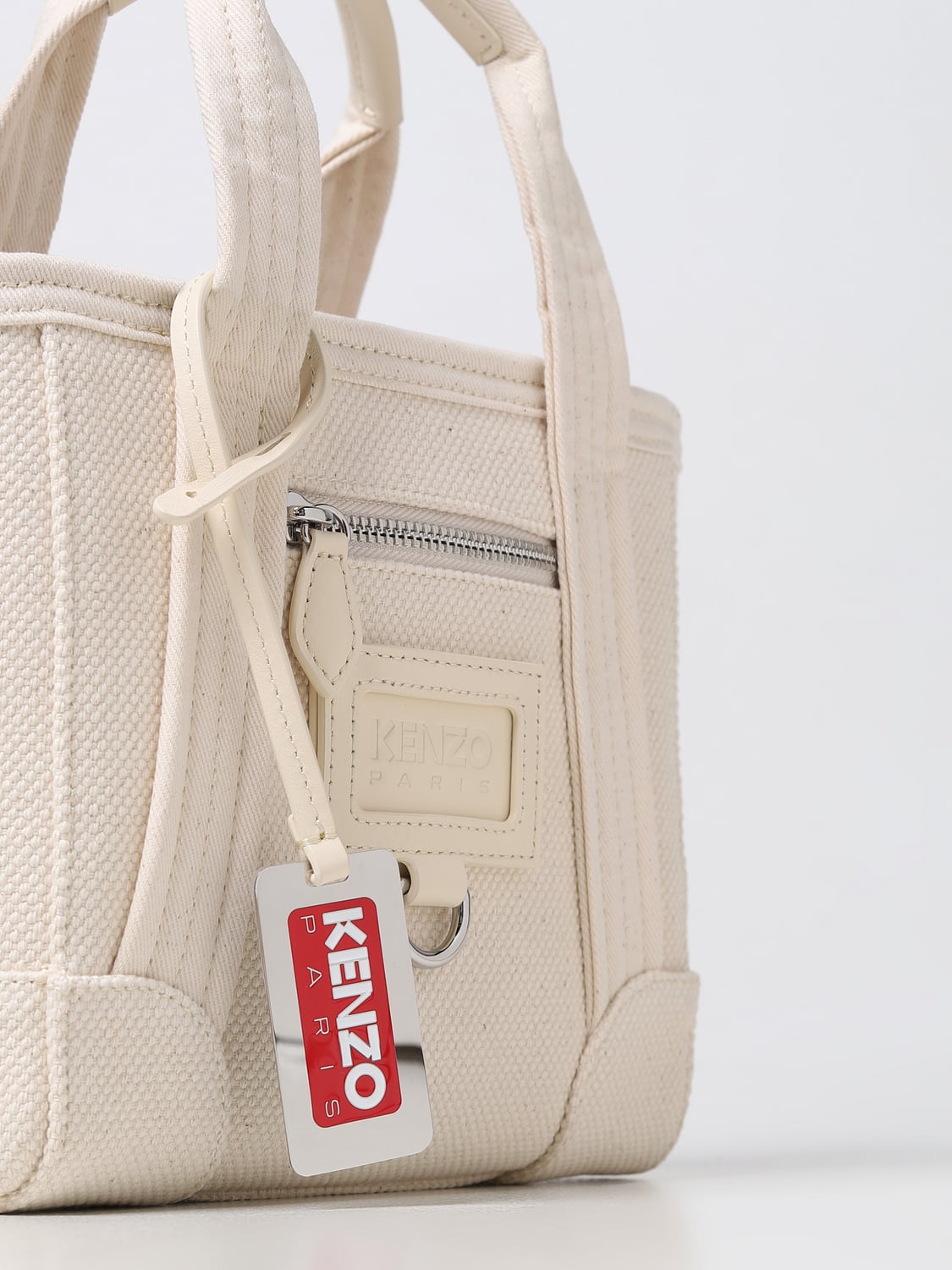KENZO BORSA MINI: Borsa Kenzo in canvas con charm, Ecru - Img 3