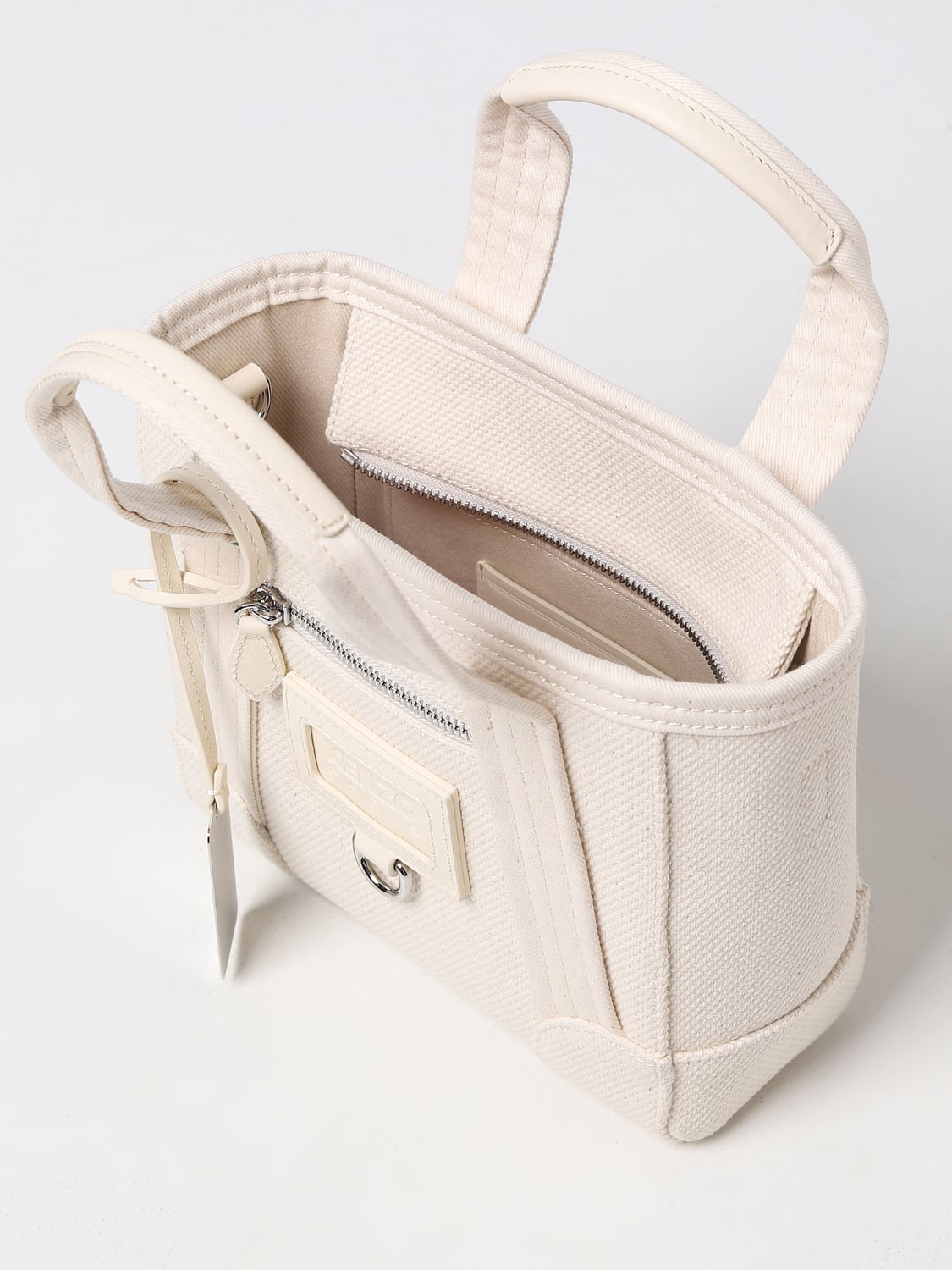 KENZO BORSA MINI: Borsa Kenzo in canvas con charm, Ecru - Img 4