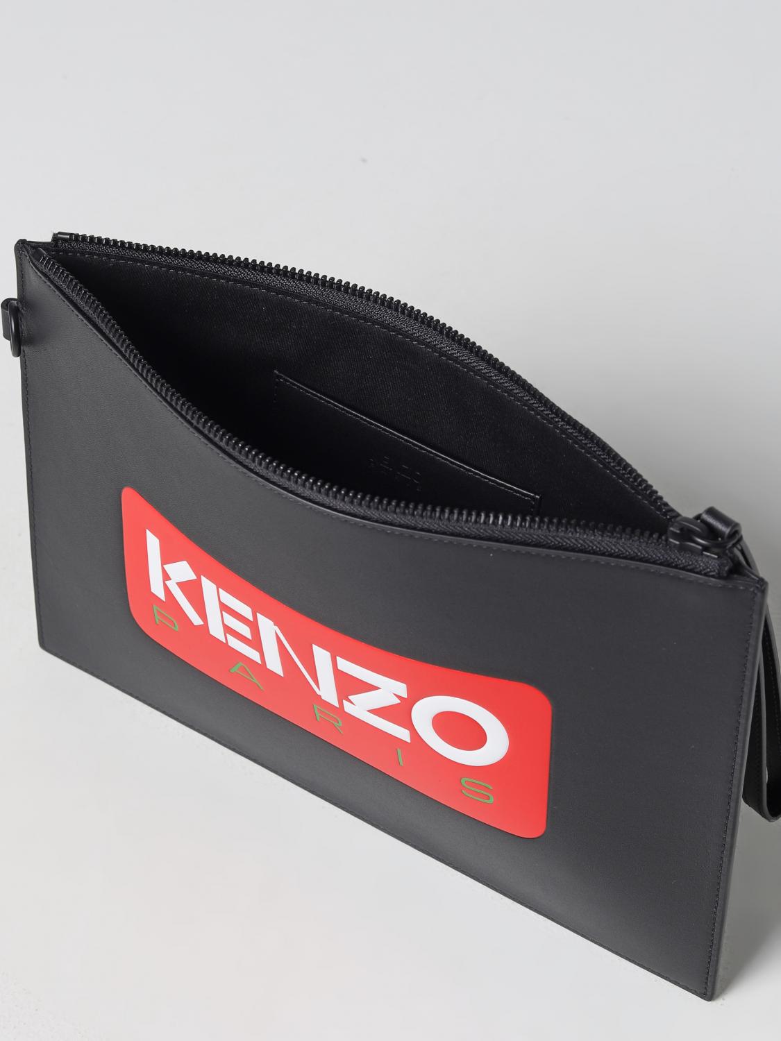 KENZO: leather clutch with logo - Black | Kenzo clutch
