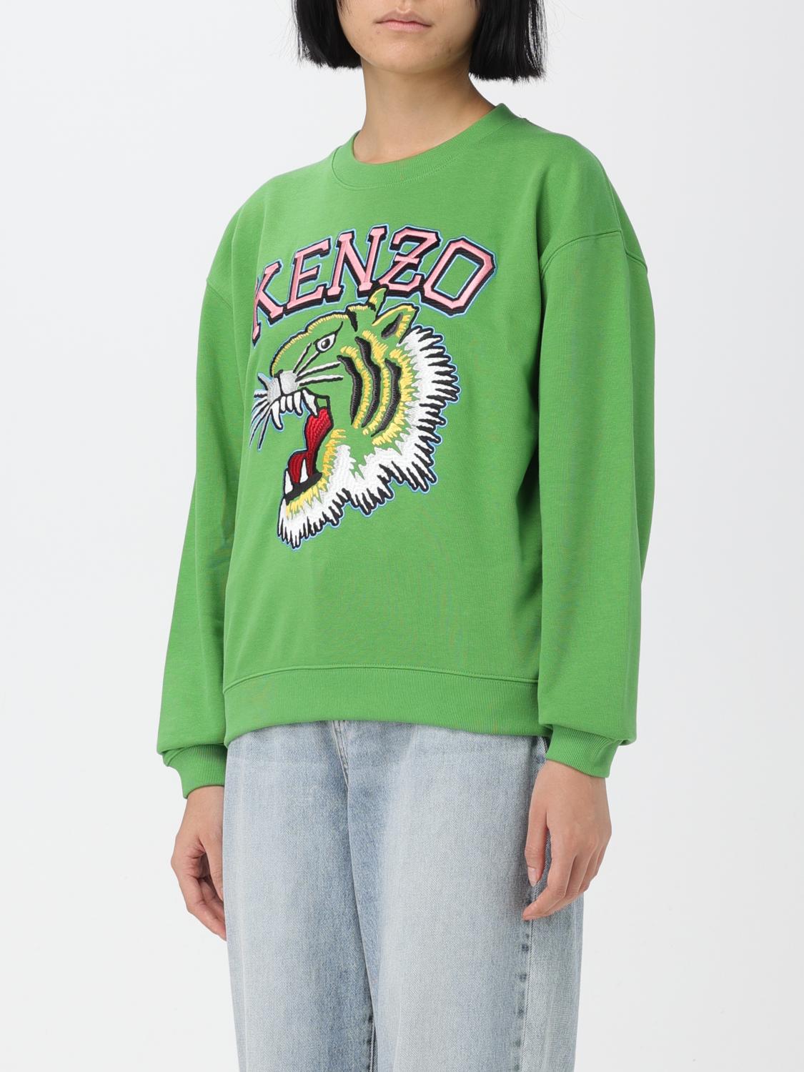 KENZO FELPA: Felpa Tiger Varsity Jungle Kenzo in cotone con ricamo, Verde - Img 4