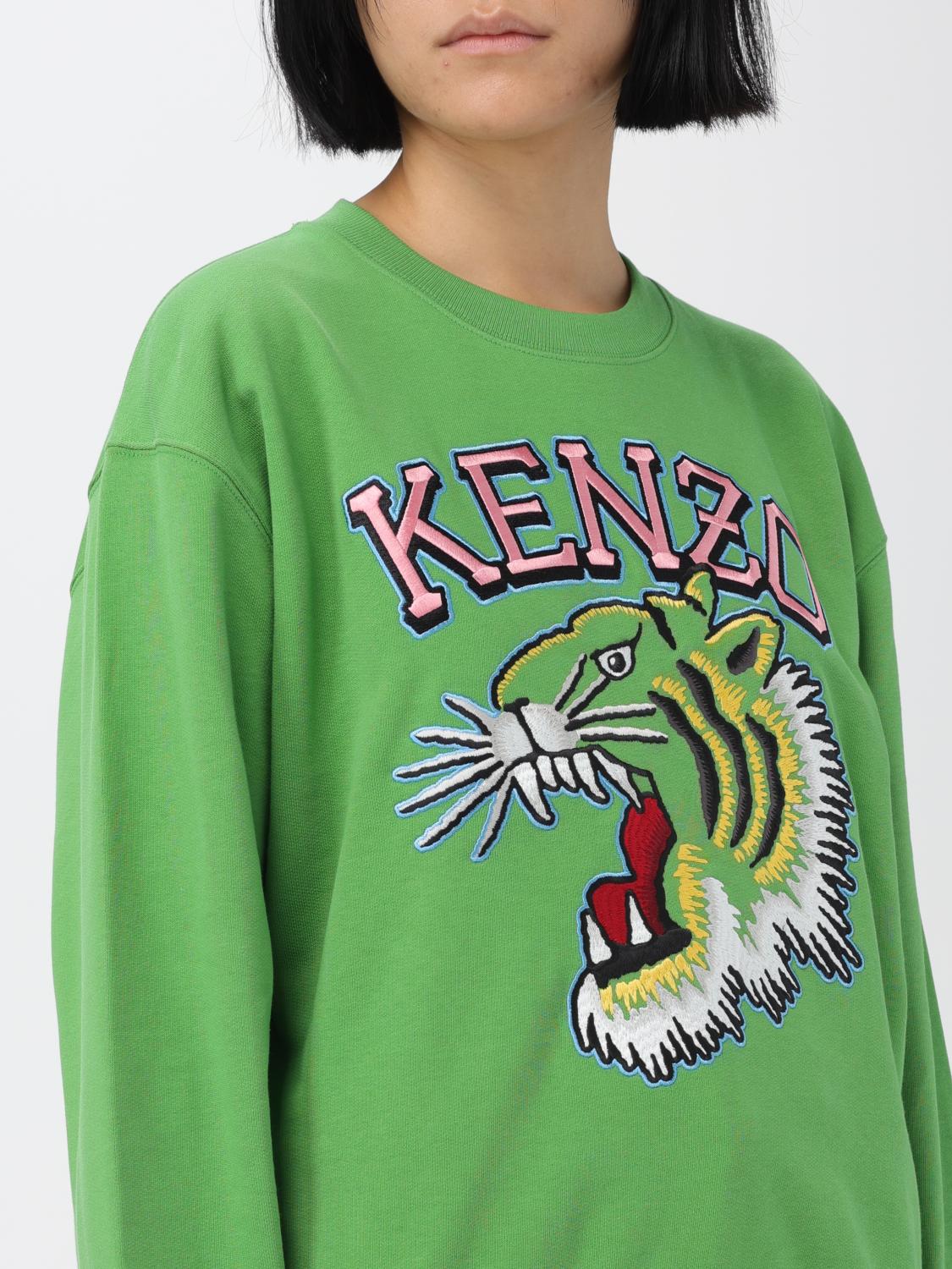 KENZO FELPA: Felpa Tiger Varsity Jungle Kenzo in cotone con ricamo, Verde - Img 5