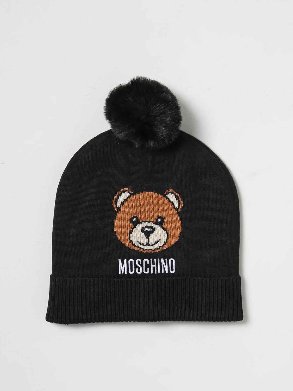 MOSCHINO HAT: Moschino Kid hat in wool blend with jacquard Teddy, Black - Img 1