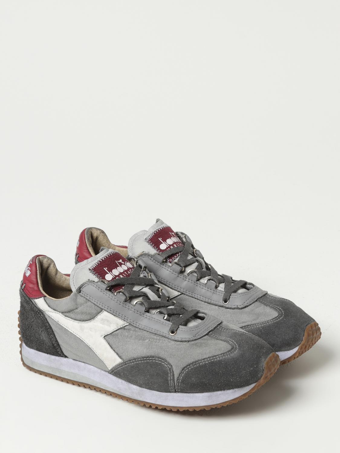 DIADORA HERITAGE SNEAKERS: Sneakers Equipe H Dirty Diadora Heritage in suede e canvas effetto used, Grigio - Img 2