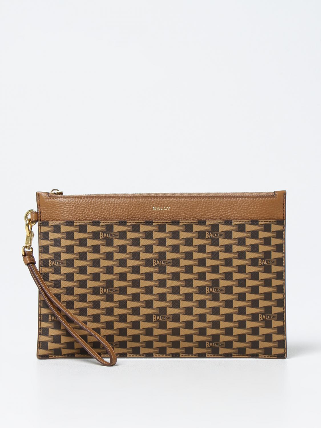 BALLY: clutch in coated fabric - Tobacco | Bally briefcase