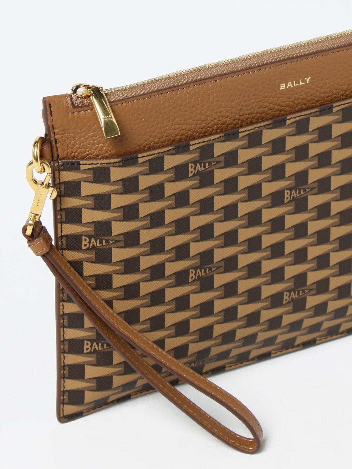 BALLY: clutch in coated fabric - Tobacco | Bally briefcase
