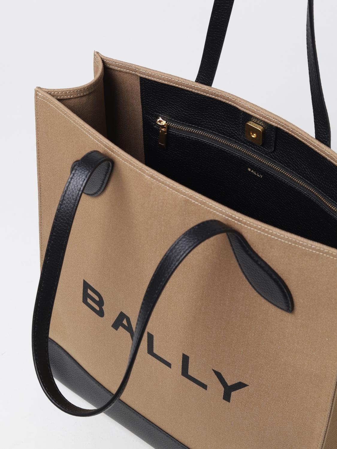 BALLY BORSA: Borsa Bally in canvas con logo stampato, Tabacco - Img 4