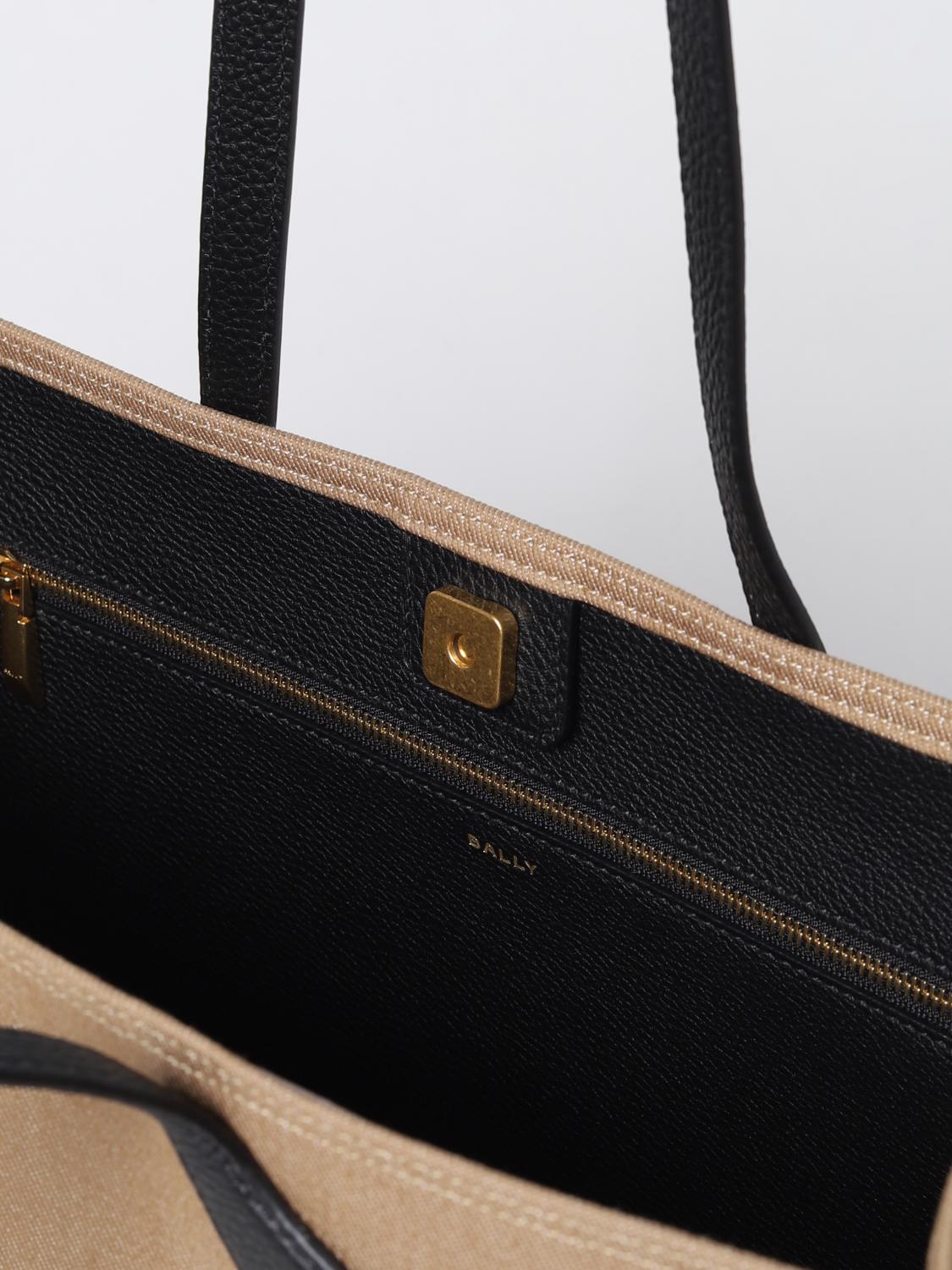 BALLY BORSA TOTE: Borsa Bally in canvas e pelle a grana, Tabacco - Img 3