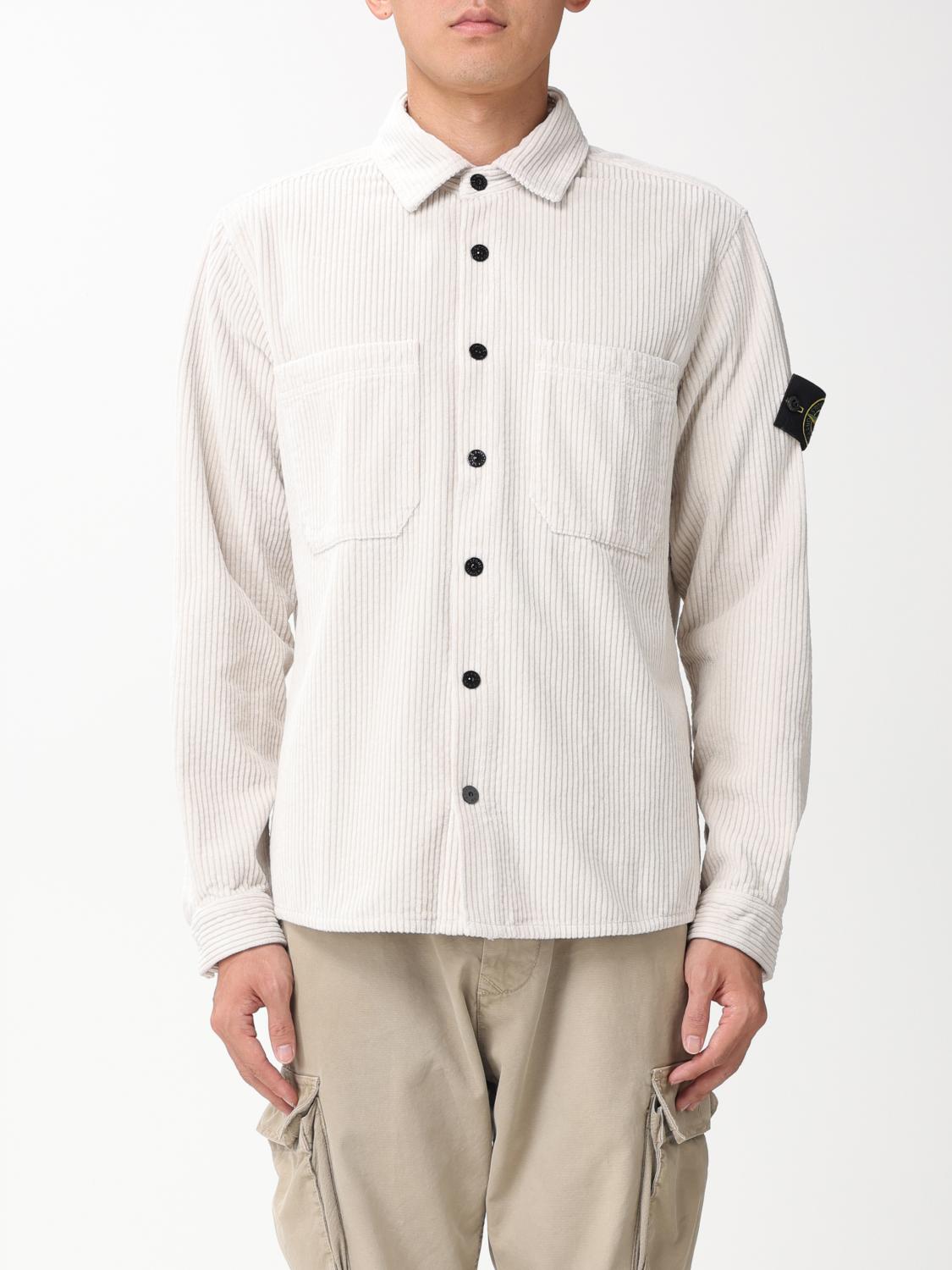 STONE ISLAND CAMICIA: Overshirt Stone Island in velluto a costine, Panna - Img 1