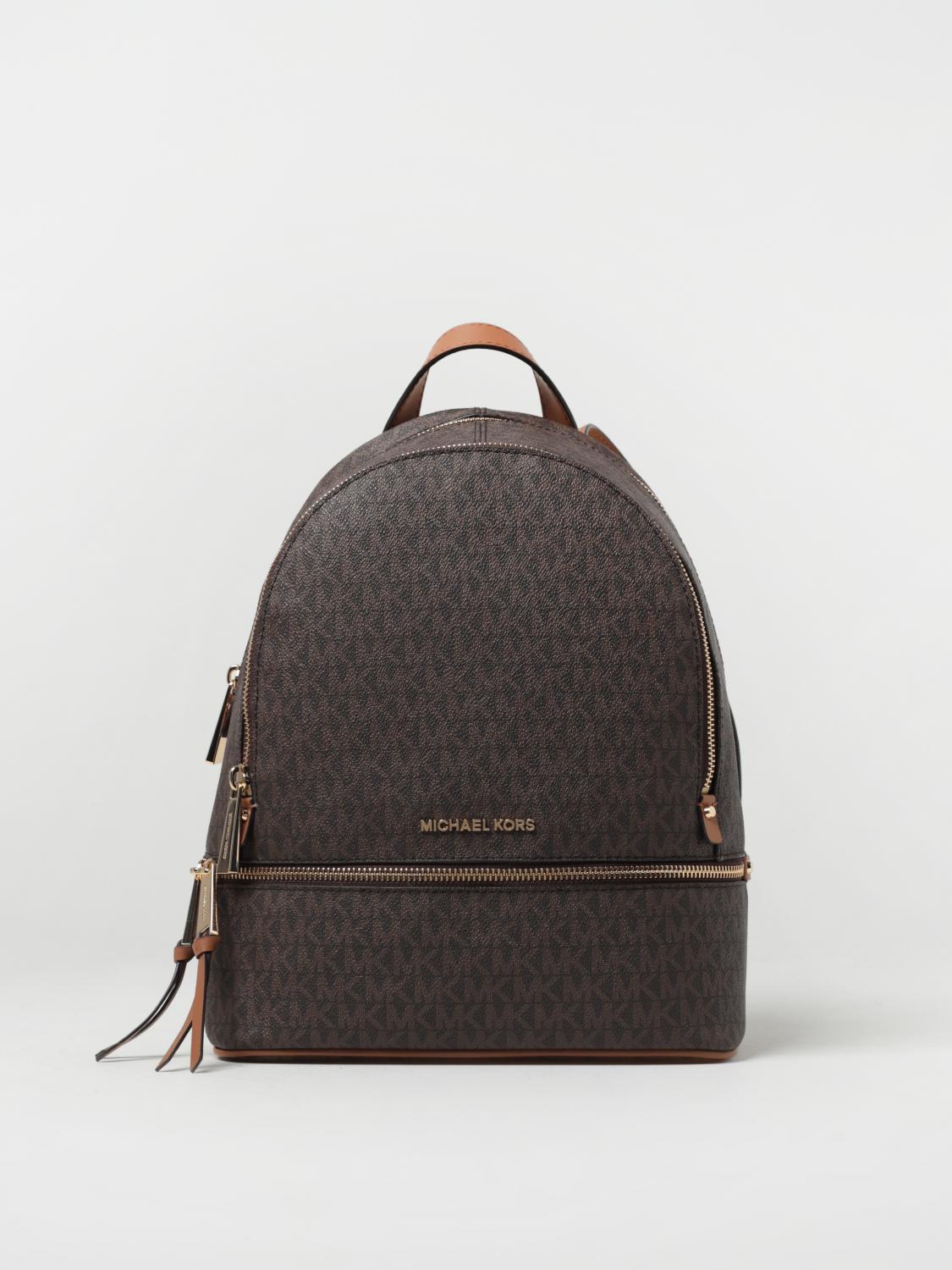 MICHAEL KORS ZAINO: Zaino Rhea Michael Kors in cotone spalmato con logo, Marrone - Img 1