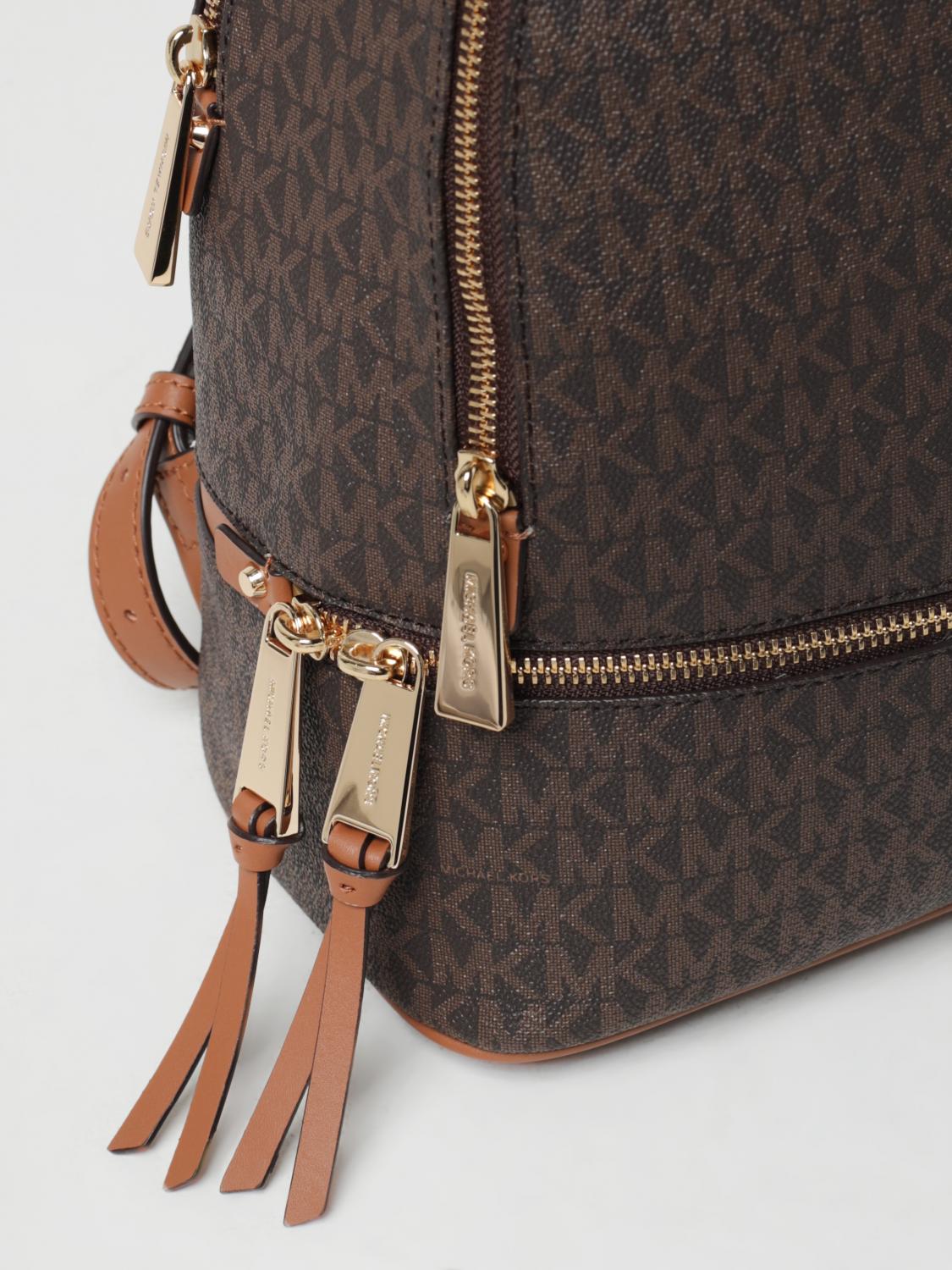 MICHAEL KORS ZAINO: Zaino Rhea Michael Kors in cotone spalmato con logo, Marrone - Img 3