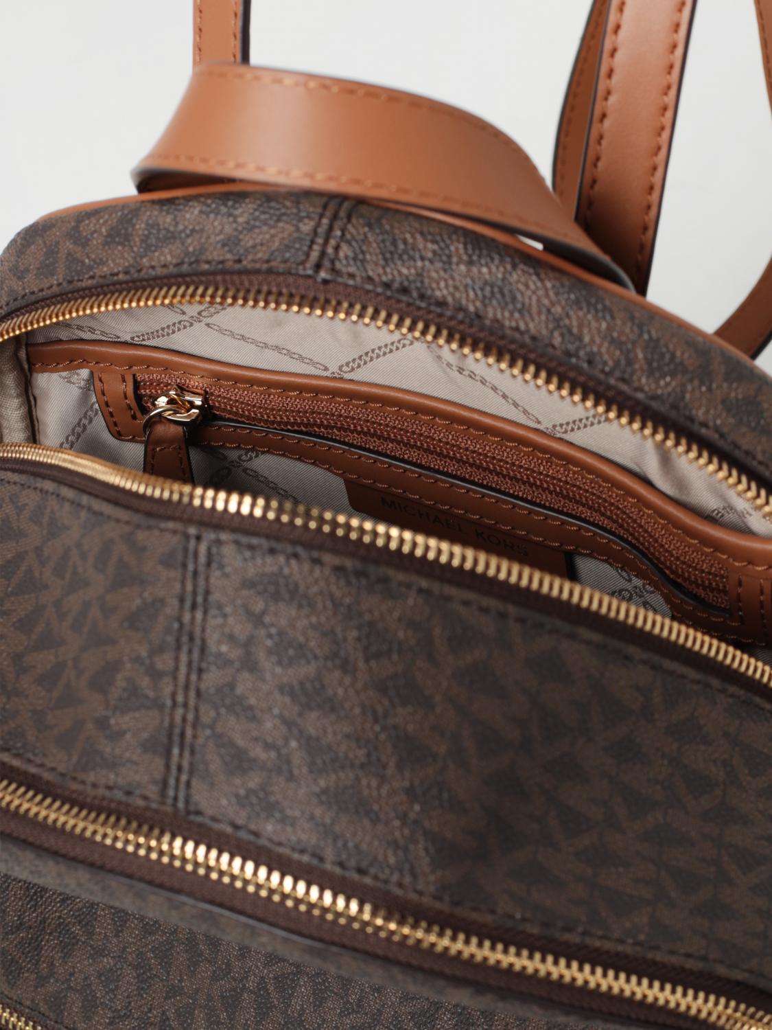 MICHAEL KORS ZAINO: Zaino Rhea Michael Kors in cotone spalmato con logo, Marrone - Img 4