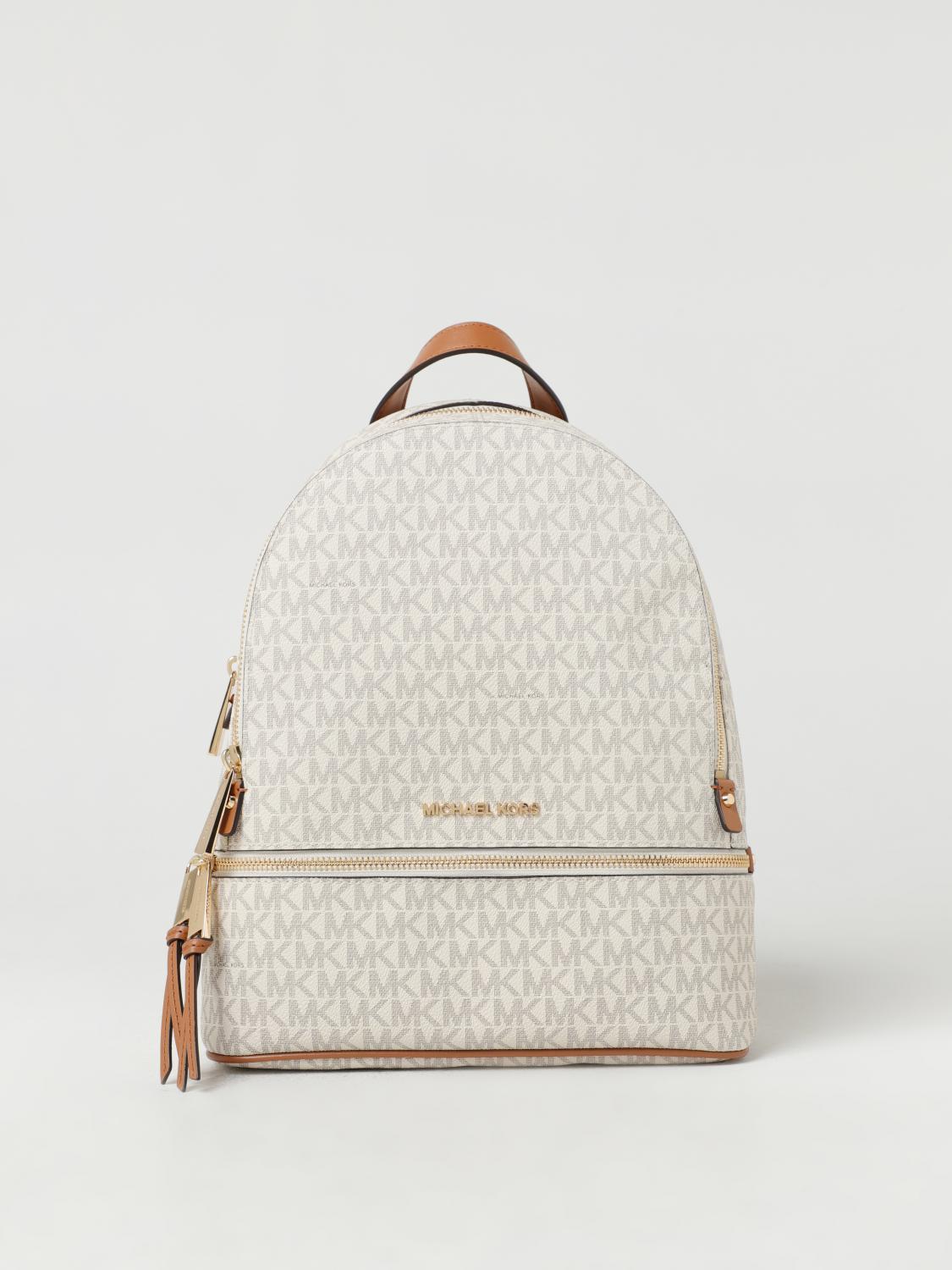 MICHAEL KORS ZAINO: Zaino Rhea Michael Kors in cotone spalmato con logo, Champagne - Img 1