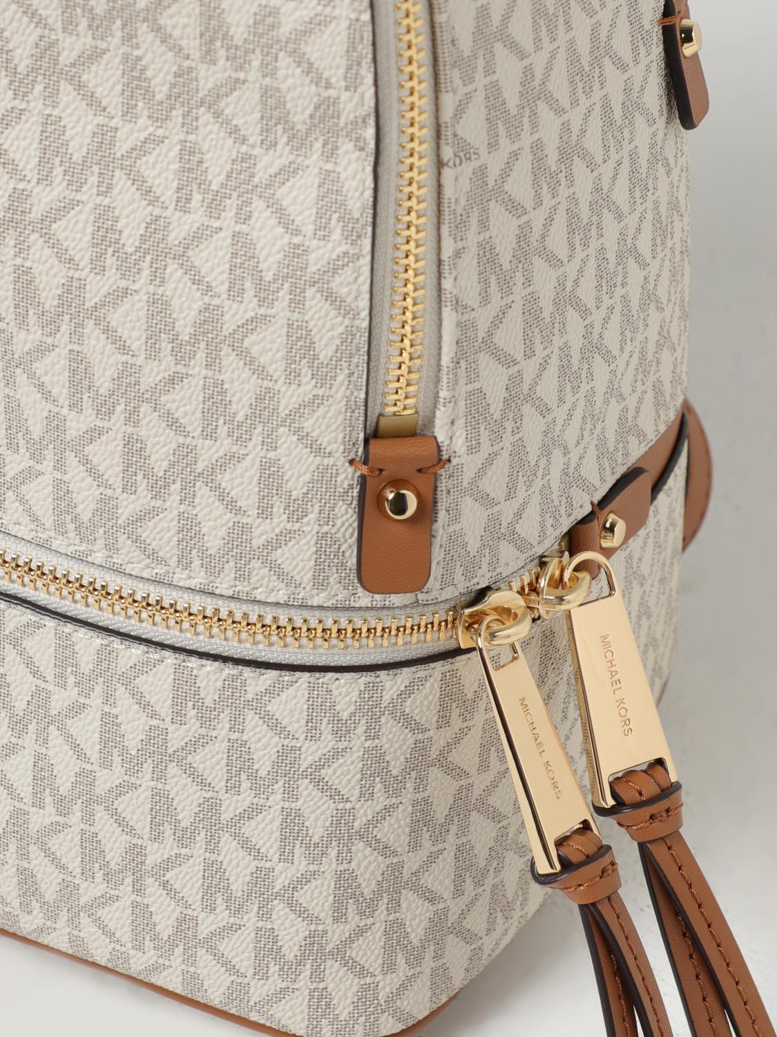 MICHAEL KORS ZAINO: Zaino Rhea Michael Kors in cotone spalmato con logo, Champagne - Img 3