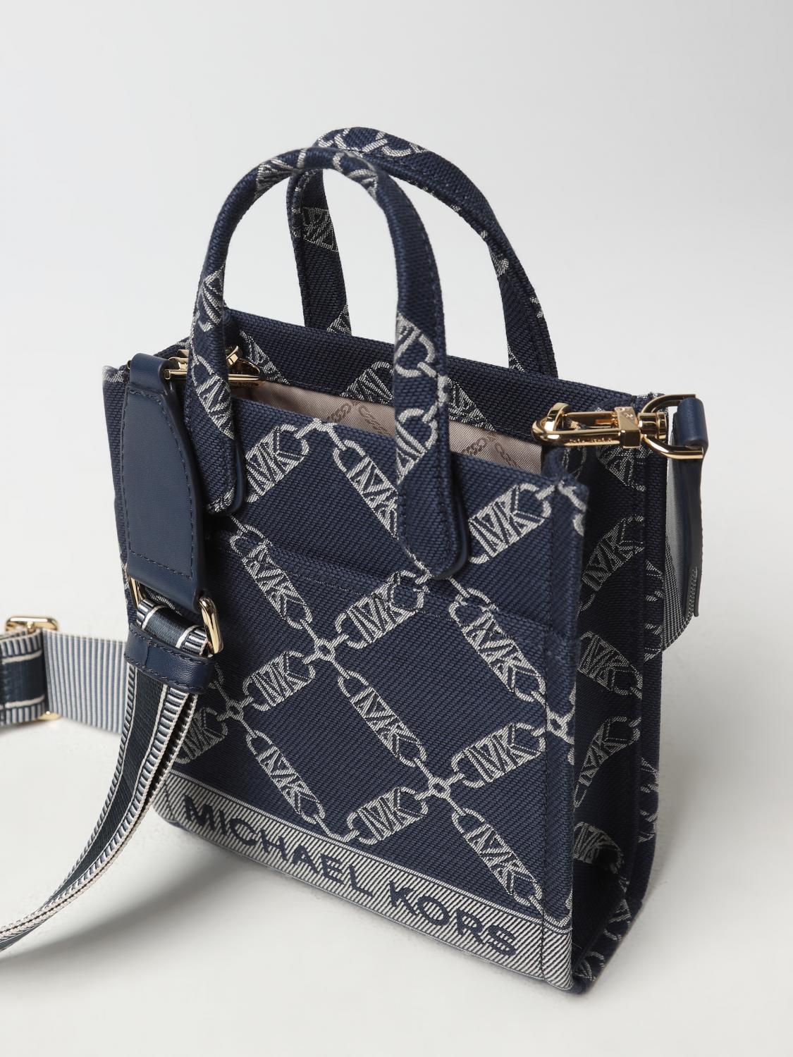 MICHAEL KORS BORSA MINI: Borsa Gigi Michael Kors in misto cotone stampato, Blue Navy - Img 4