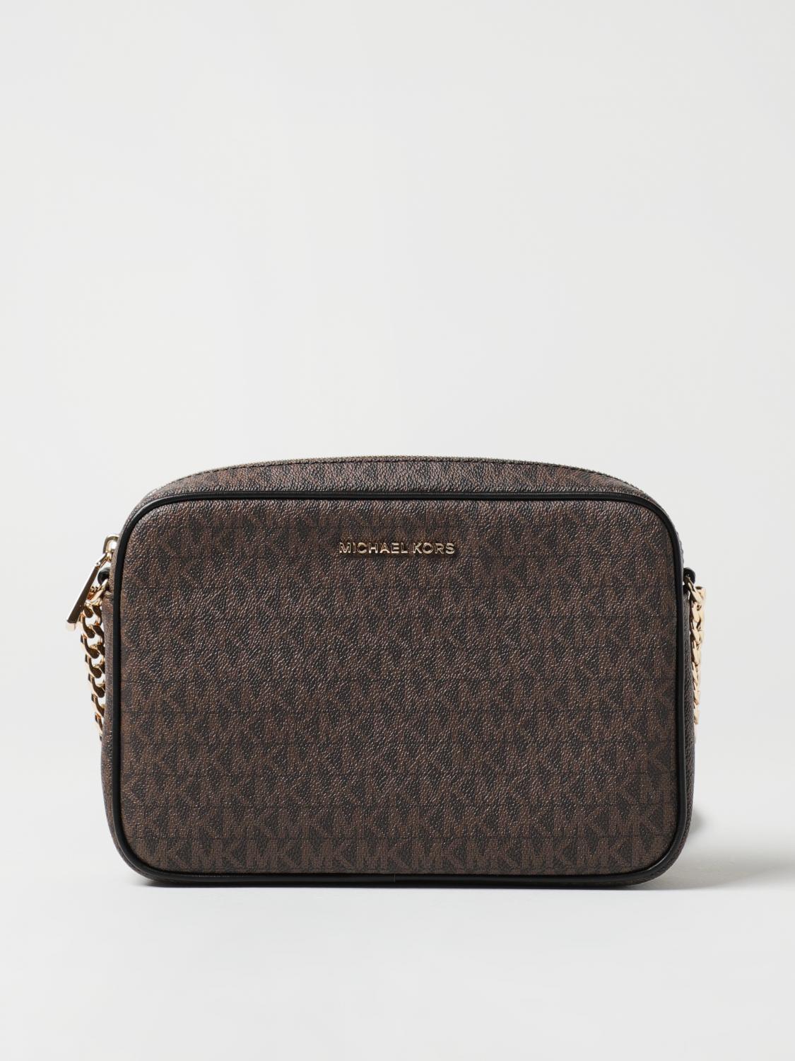 MICHAEL KORS BORSA A TRACOLLA: Borsa Jet Set Michael Kors in cotone spalmato con monogram MK all over, Marrone - Img 1