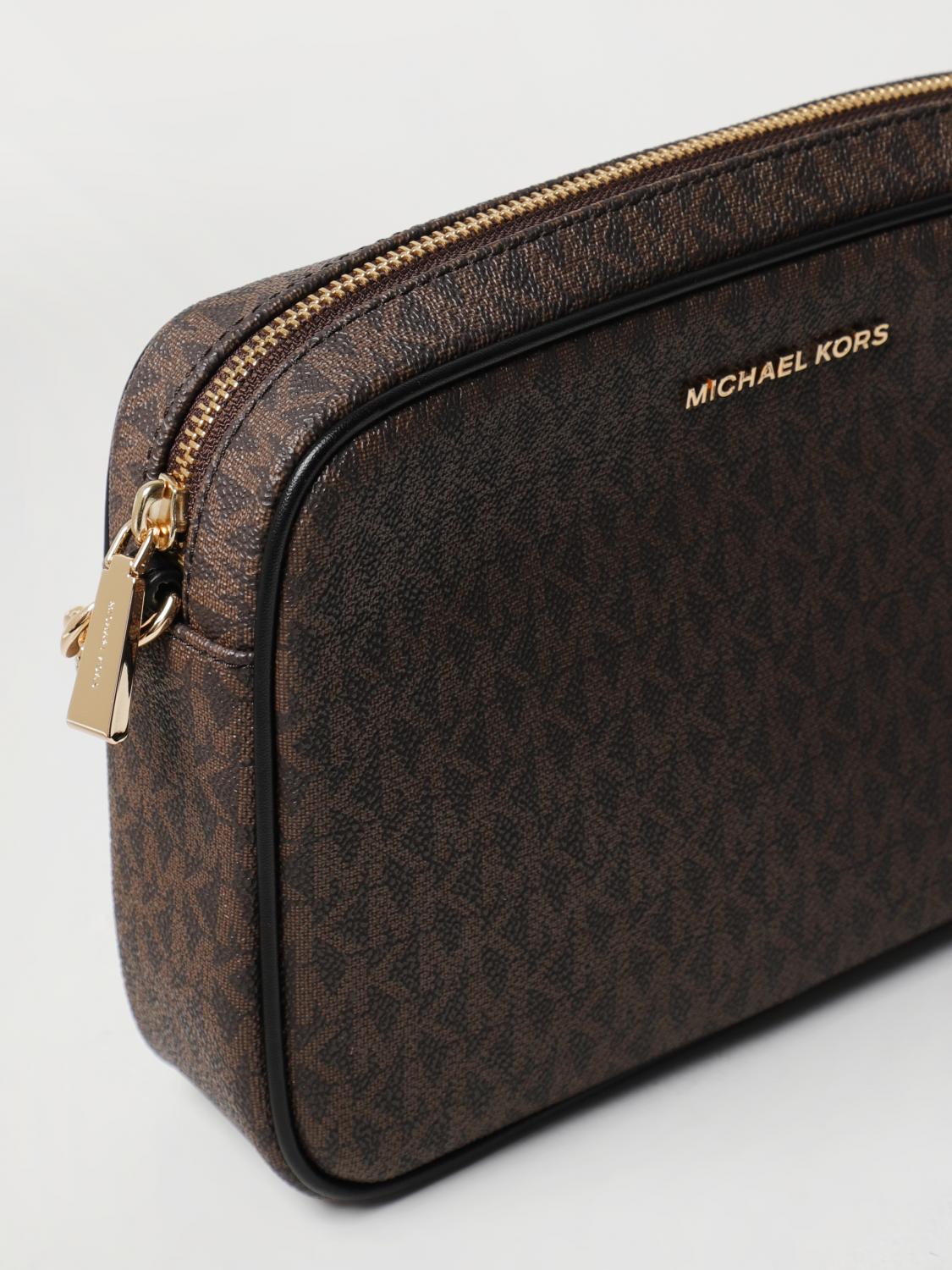 MICHAEL KORS BORSA A TRACOLLA: Borsa Jet Set Michael Kors in cotone spalmato con monogram MK all over, Marrone - Img 3
