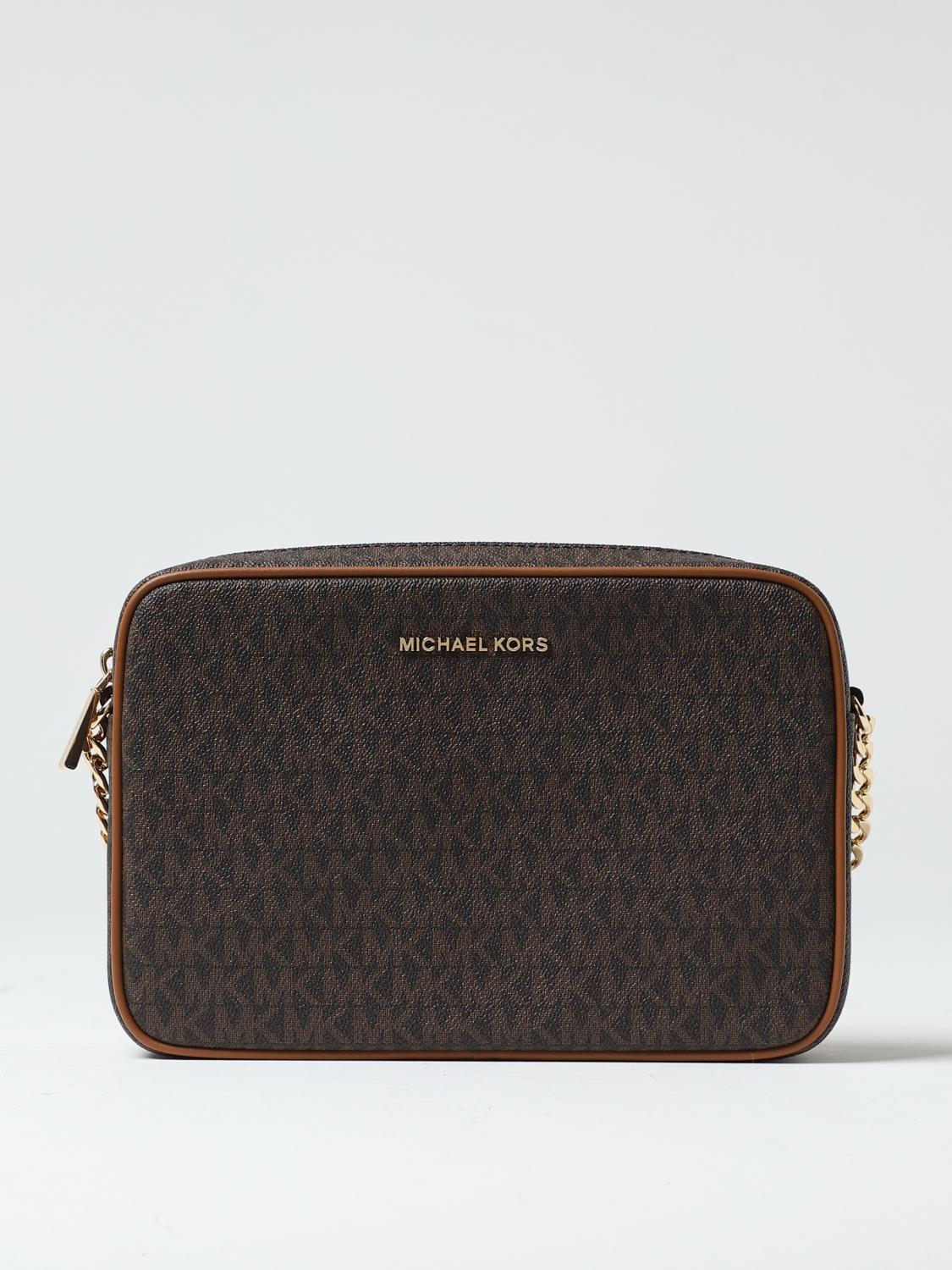 MICHAEL KORS BORSA A TRACOLLA: Borsa Jet Set Michael Kors in cotone spalmato con monogram MK all over, Moro - Img 1
