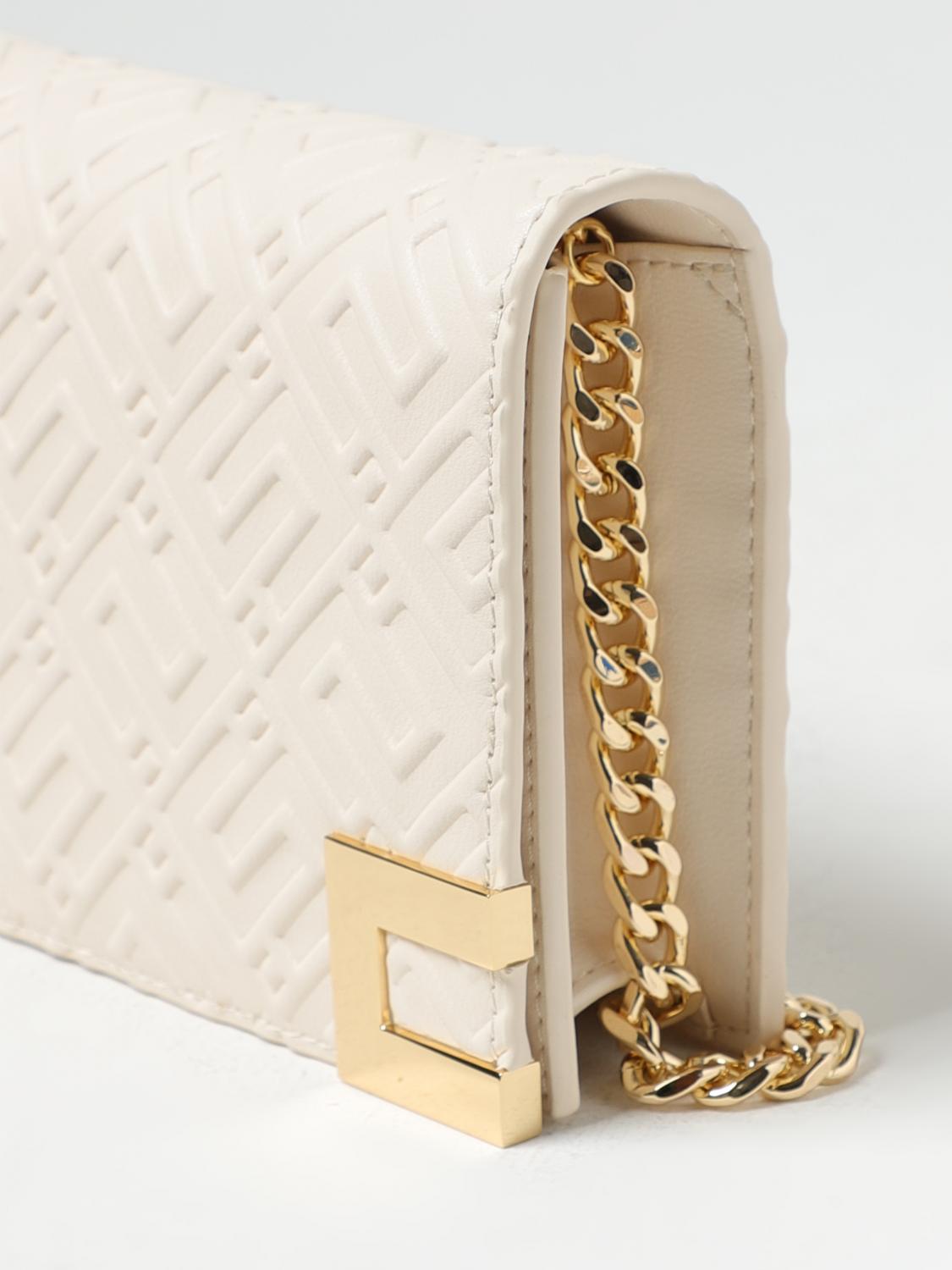 ELISABETTA FRANCHI BORSA MINI: Borsa wallet Elisabetta Franchi in pelle sintetica con monogram, Panna - Img 3