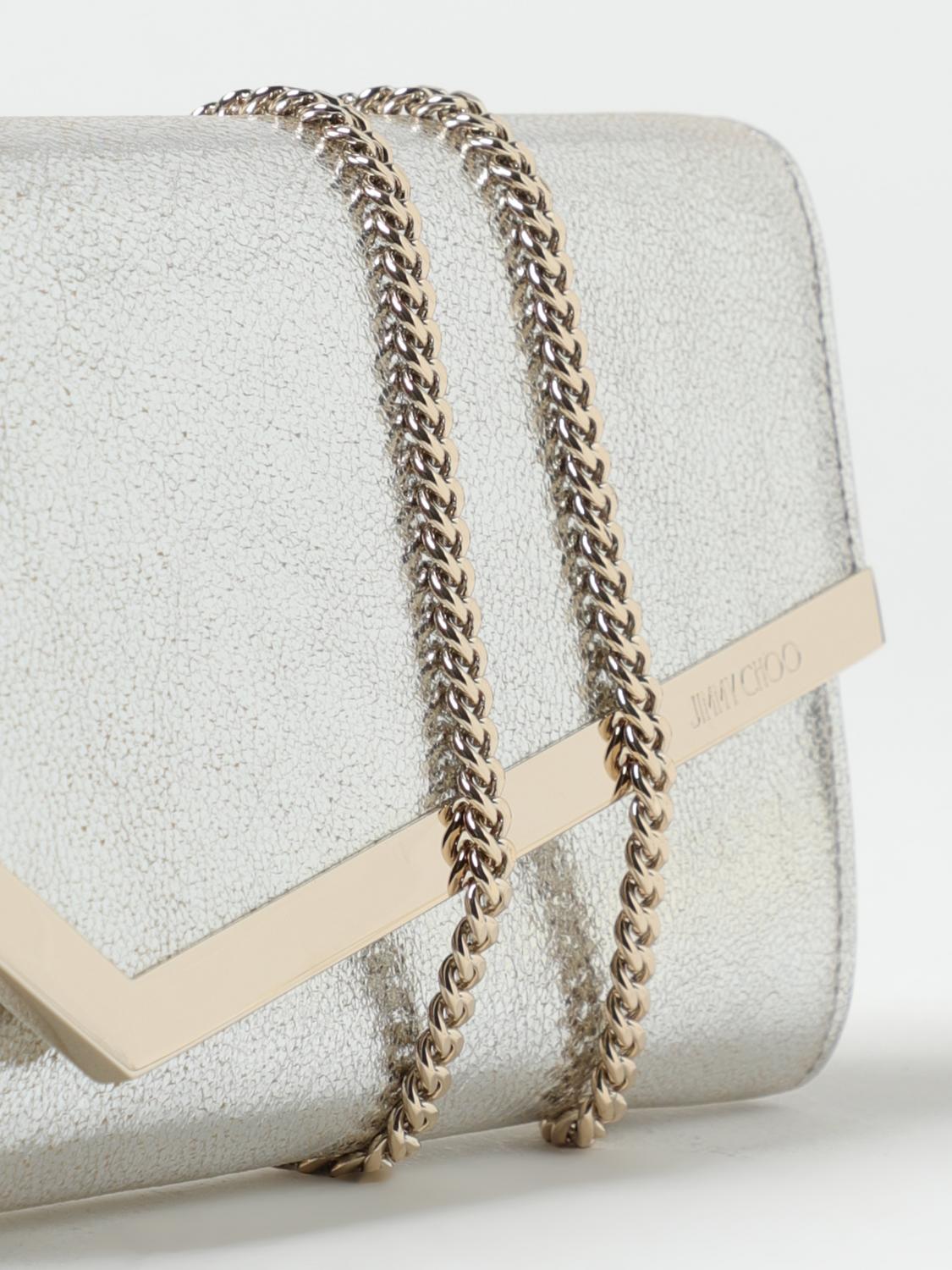 JIMMY CHOO BORSA MINI: Borsa wallet Emmie Jimmy Choo in pelle cracklè, Champagne - Img 3