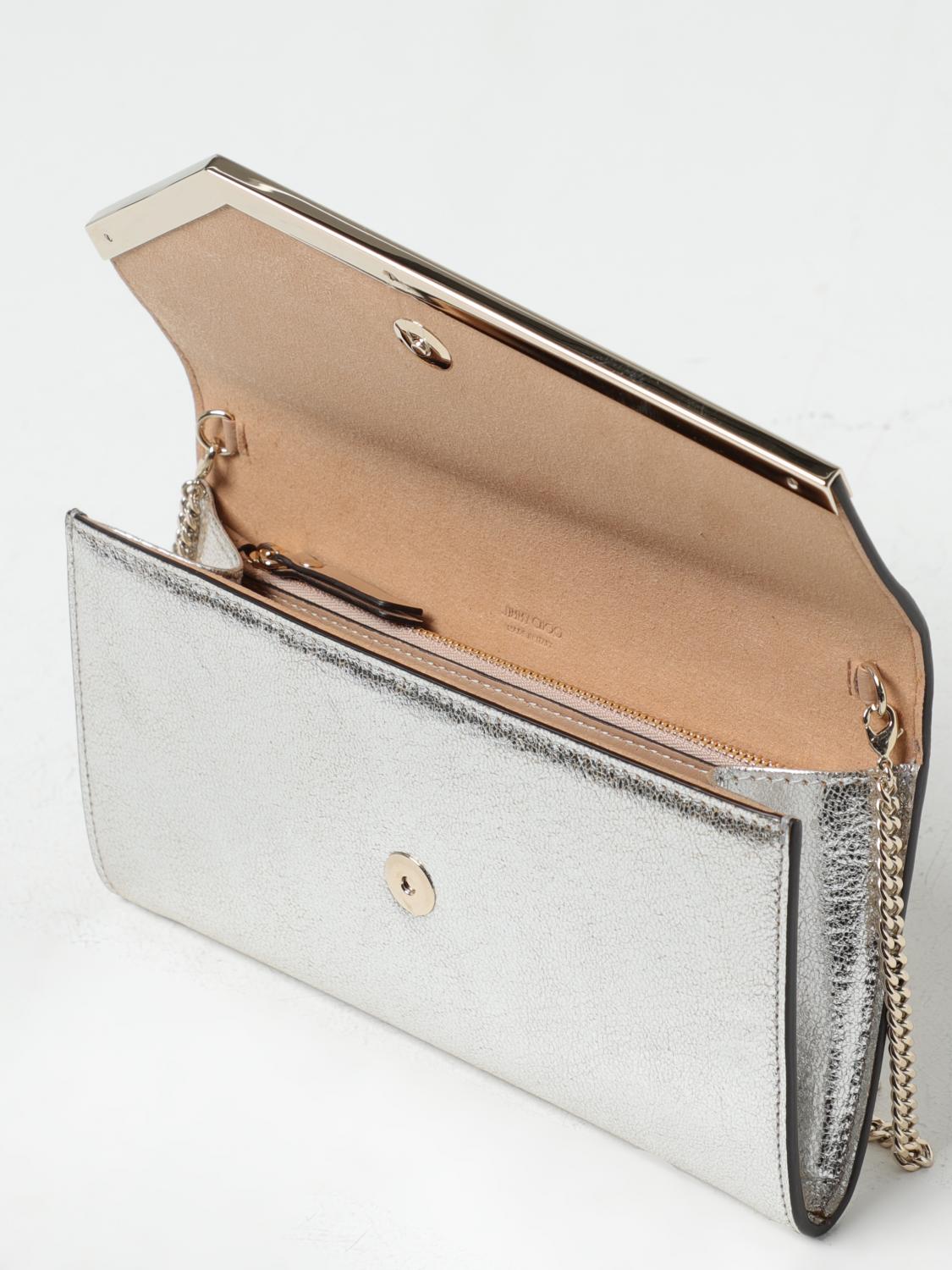 JIMMY CHOO BORSA MINI: Borsa wallet Emmie Jimmy Choo in pelle cracklè, Champagne - Img 4