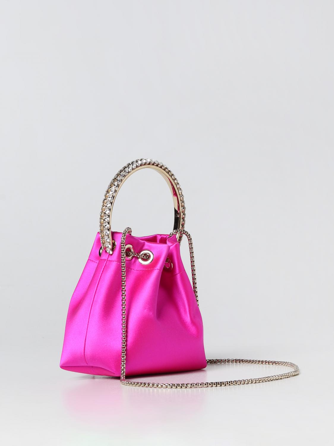 Jimmy Choo Bon Bon bag in satin - Fuchsia | BONBONVKM | GIGLIO.COM