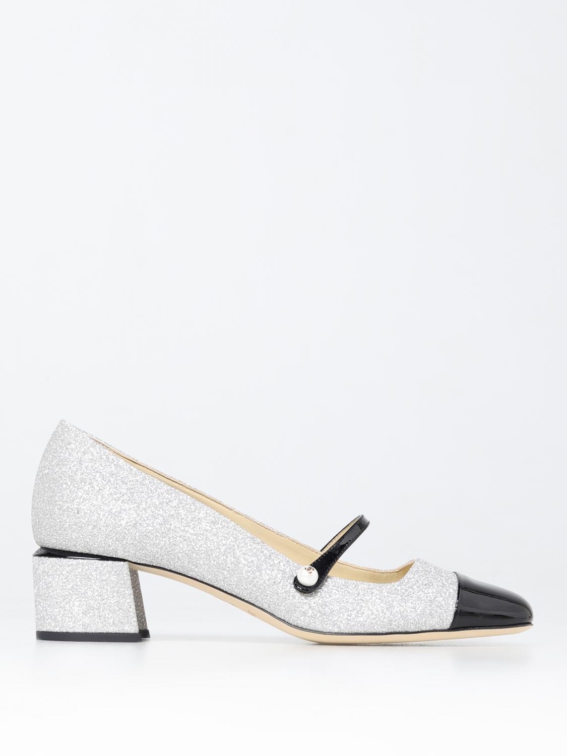 JIMMY CHOO HIGH HEEL SHOES: Jimmy Choo Elisa pumps in glitter and patent leather, Silver - Img 1