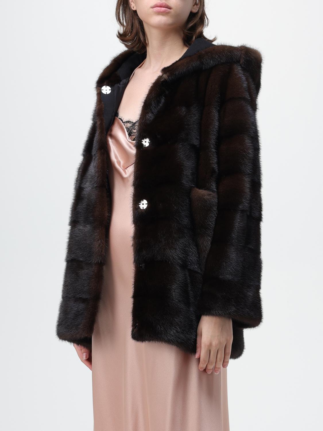 SIMONETTA RAVIZZA ABRIGO DE PIEL: Abrigos de piel real mujer Simonetta Ravizza, Marrón - Img 3