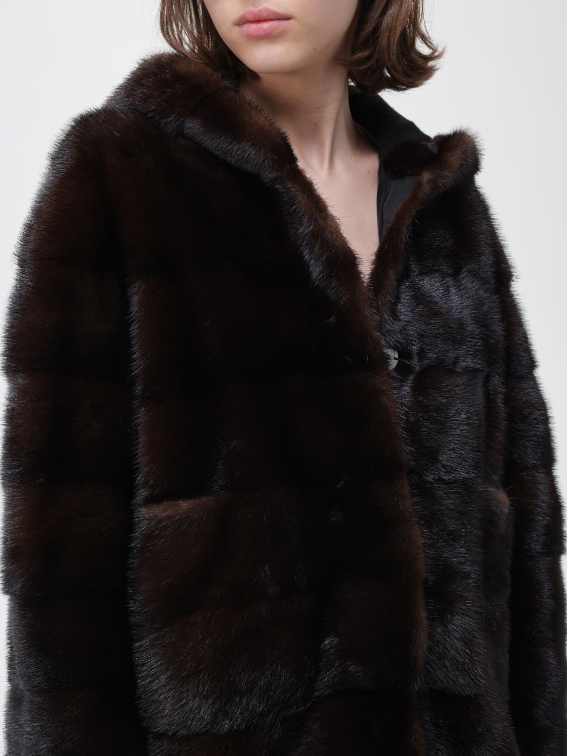 SIMONETTA RAVIZZA ABRIGO DE PIEL: Abrigos de piel real mujer Simonetta Ravizza, Marrón - Img 4