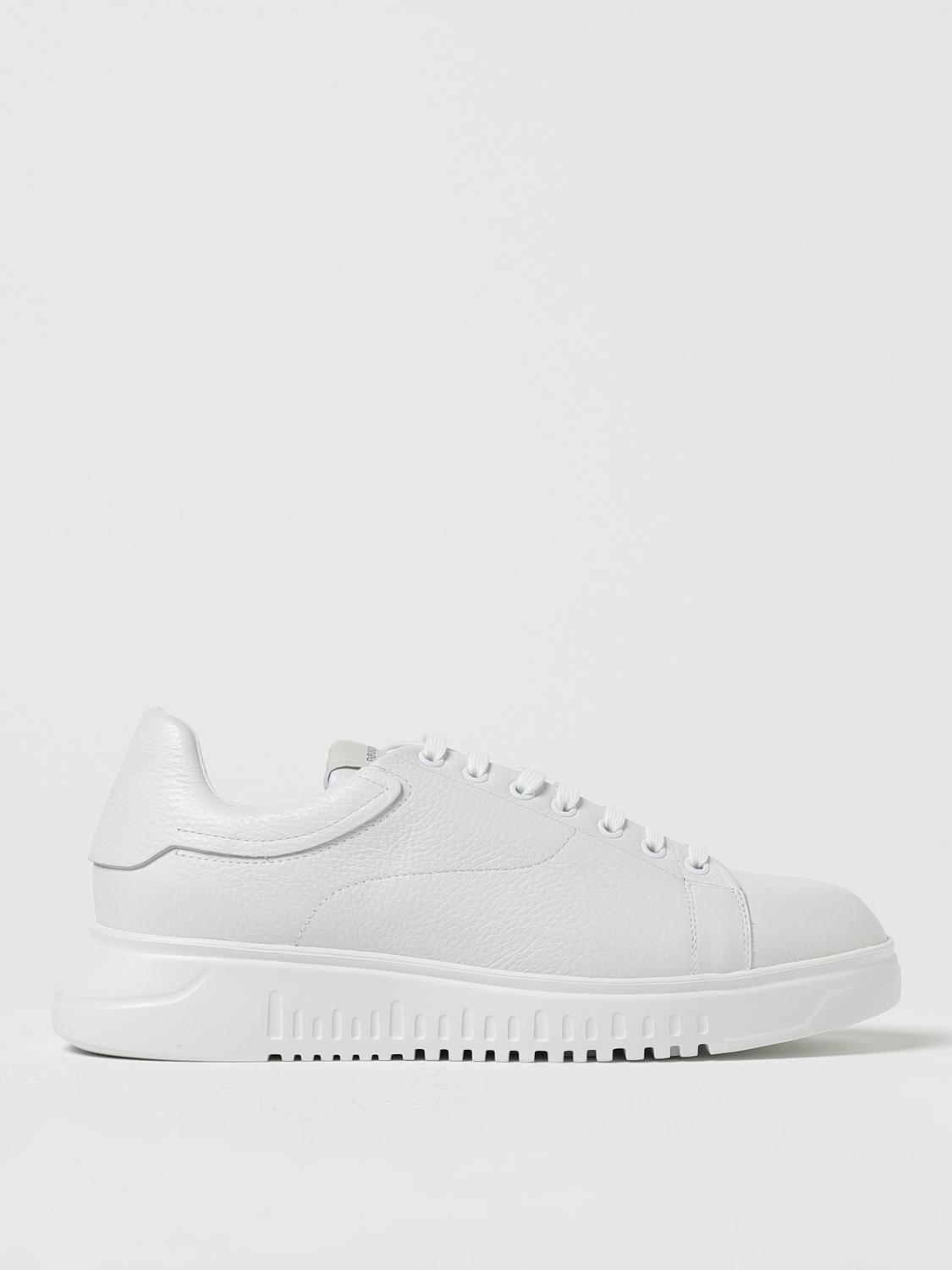 EMPORIO ARMANI SNEAKERS: Emporio Armani sneakers in grained leather, White - Img 1