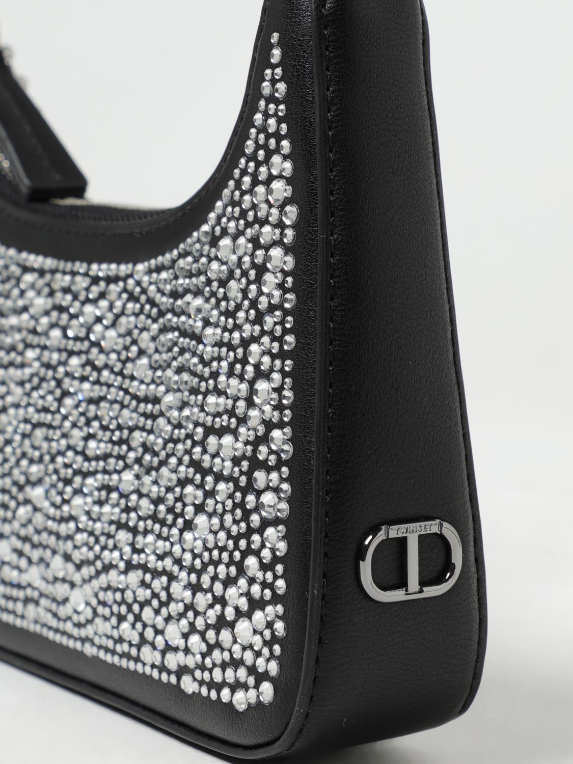 TWINSET BORSA MINI: Borsa Twinset in pelle sintetica con strass, Nero - Img 3
