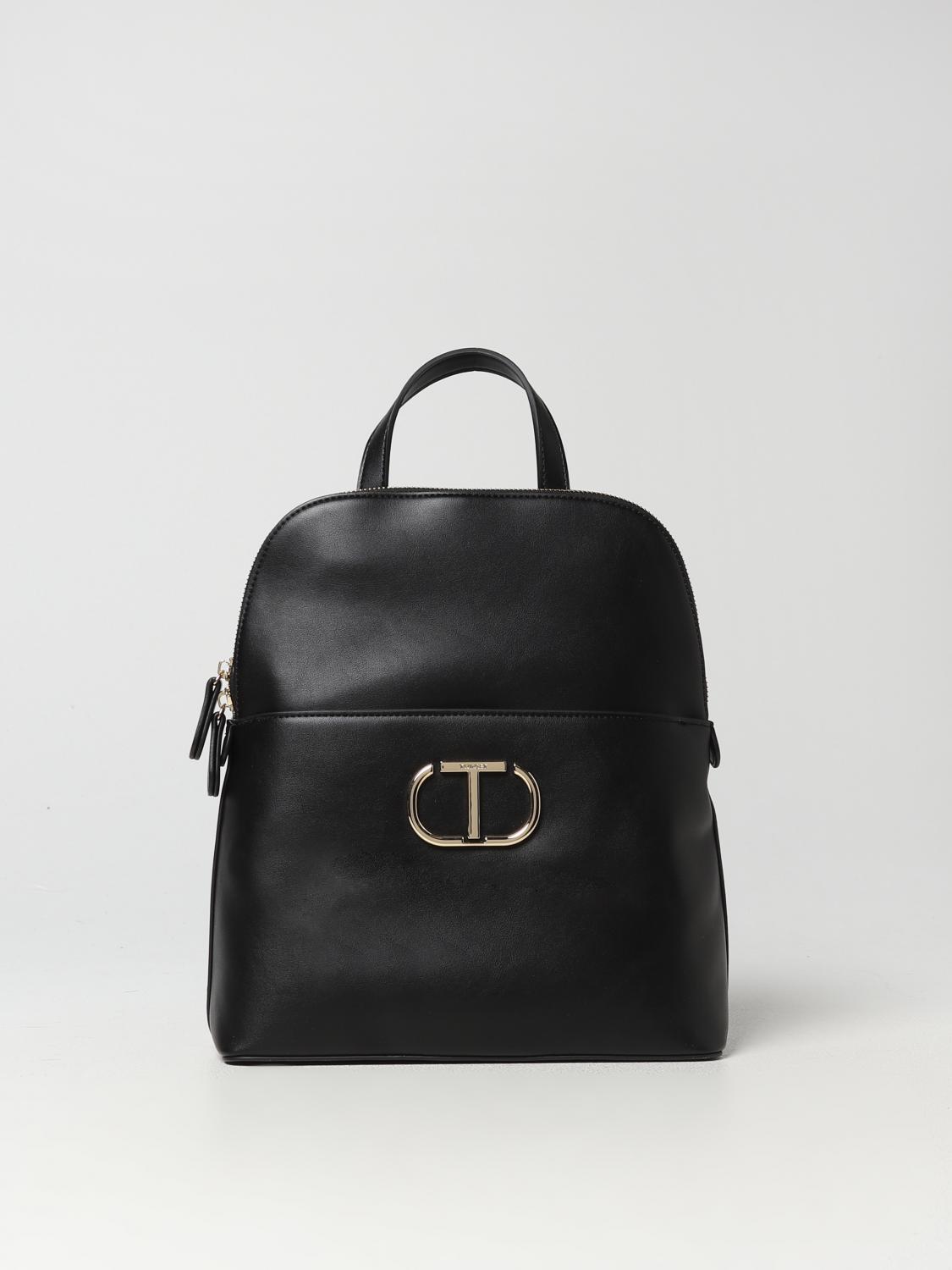 TWINSET ZAINO: Zaino Twinset in pelle sintetica con monogram applicato, Nero - Img 1