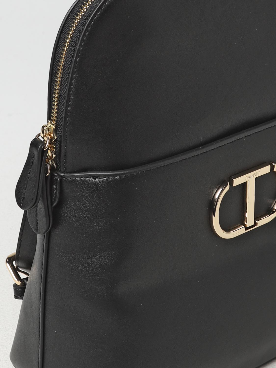 TWINSET ZAINO: Zaino Twinset in pelle sintetica con monogram applicato, Nero - Img 3