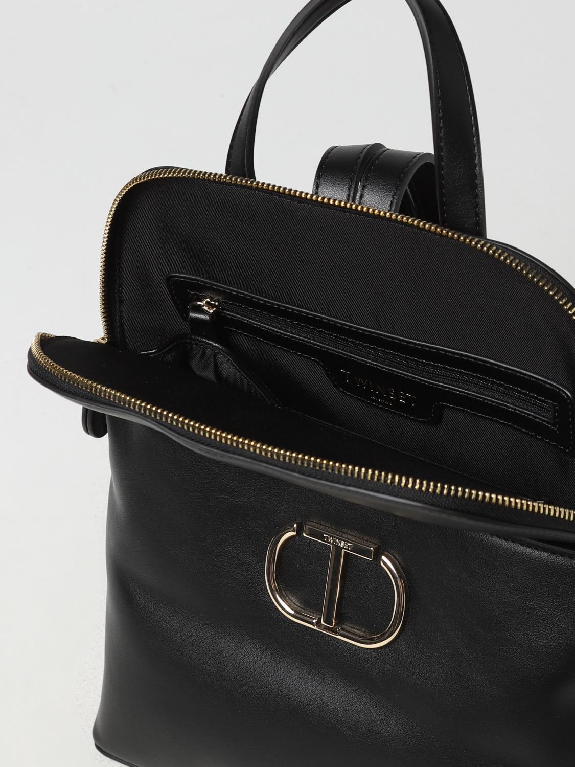 TWINSET ZAINO: Zaino Twinset in pelle sintetica con monogram applicato, Nero - Img 4