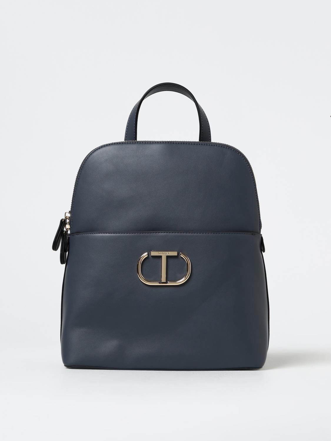 TWINSET ZAINO: Zaino Twinset in pelle sintetica con monogram applicato, Blue - Img 1