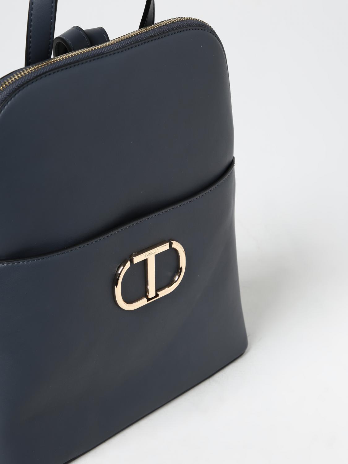 TWINSET ZAINO: Zaino Twinset in pelle sintetica con monogram applicato, Blue - Img 3