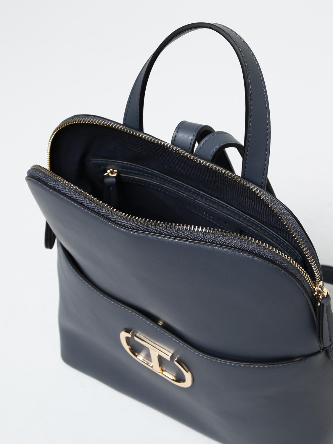 TWINSET ZAINO: Zaino Twinset in pelle sintetica con monogram applicato, Blue - Img 4