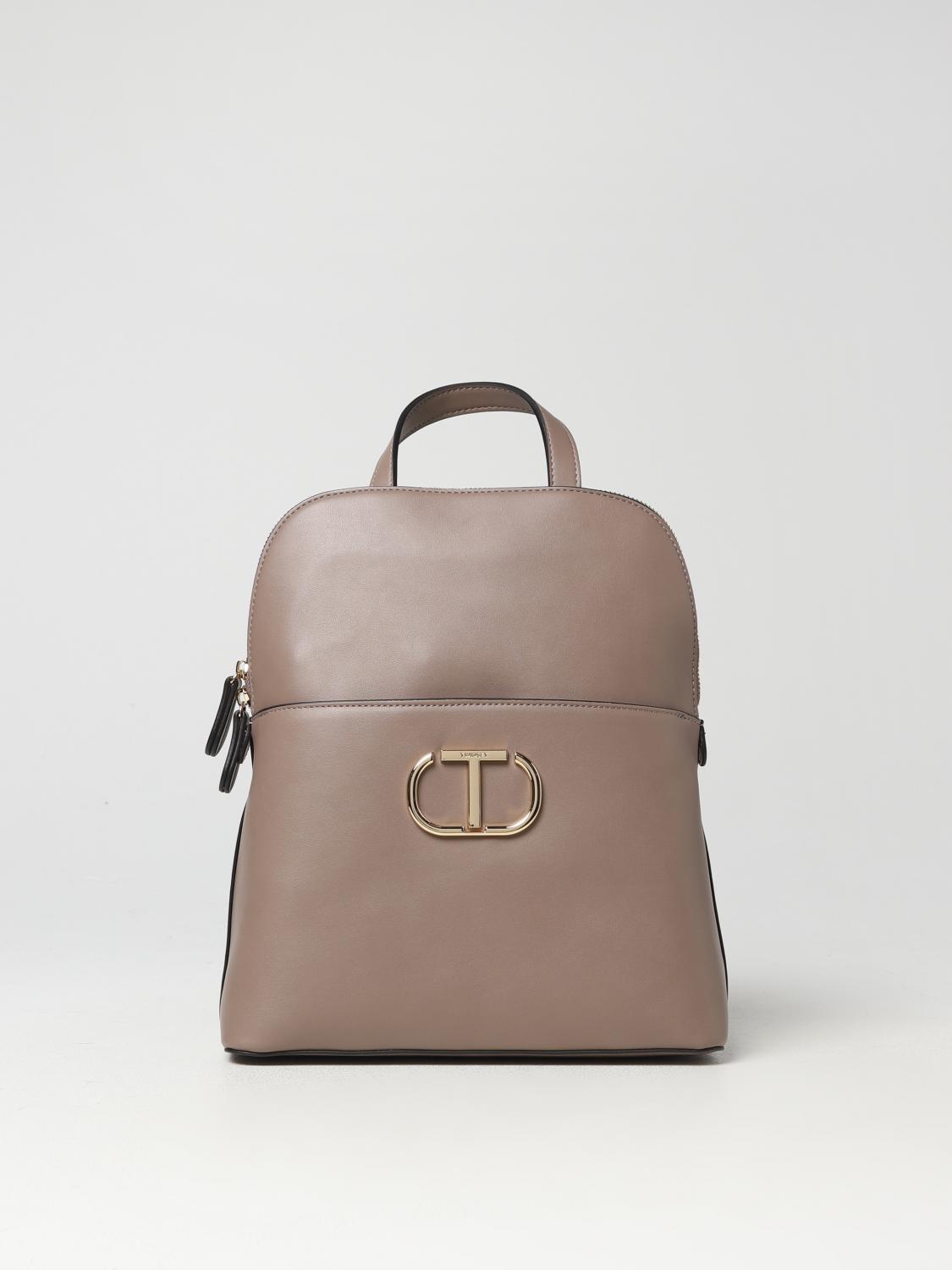 TWINSET ZAINO: Zaino Twinset in pelle sintetica con monogram applicato, Tortora - Img 1