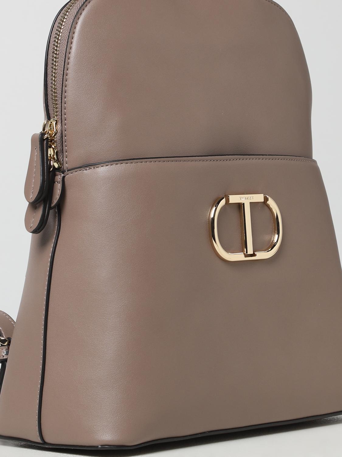 TWINSET ZAINO: Zaino Twinset in pelle sintetica con monogram applicato, Tortora - Img 3